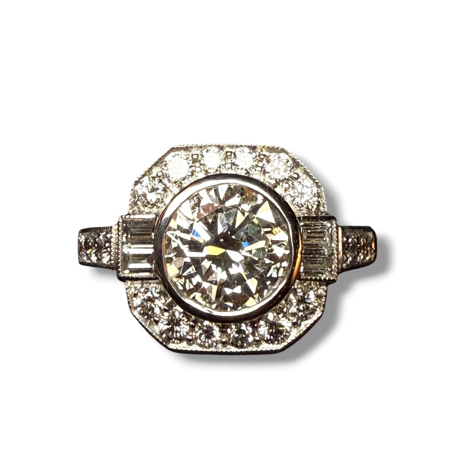 Platinum Diamond Ring – Art Deco Style, 1 Carat Center Stone