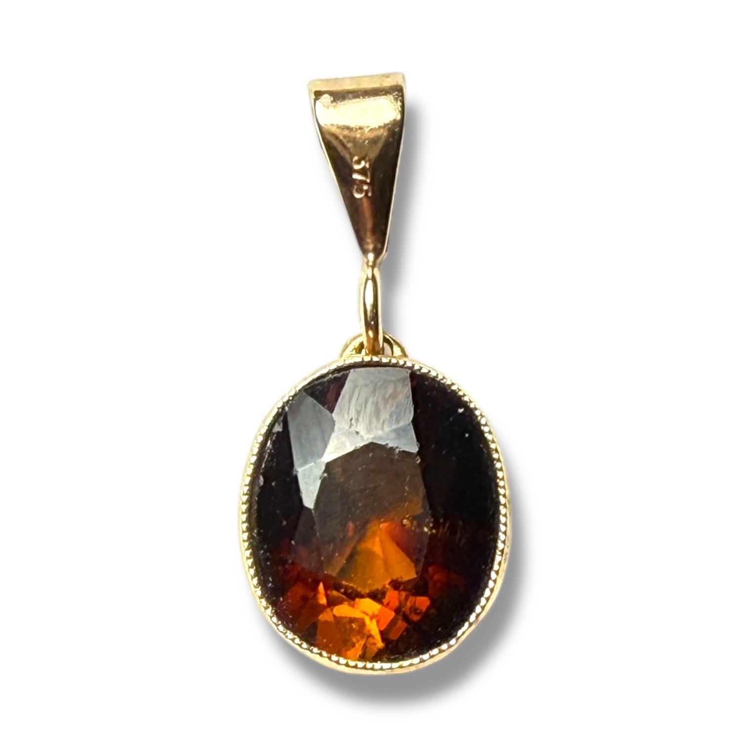 9k gold orange zircon stone pendant
