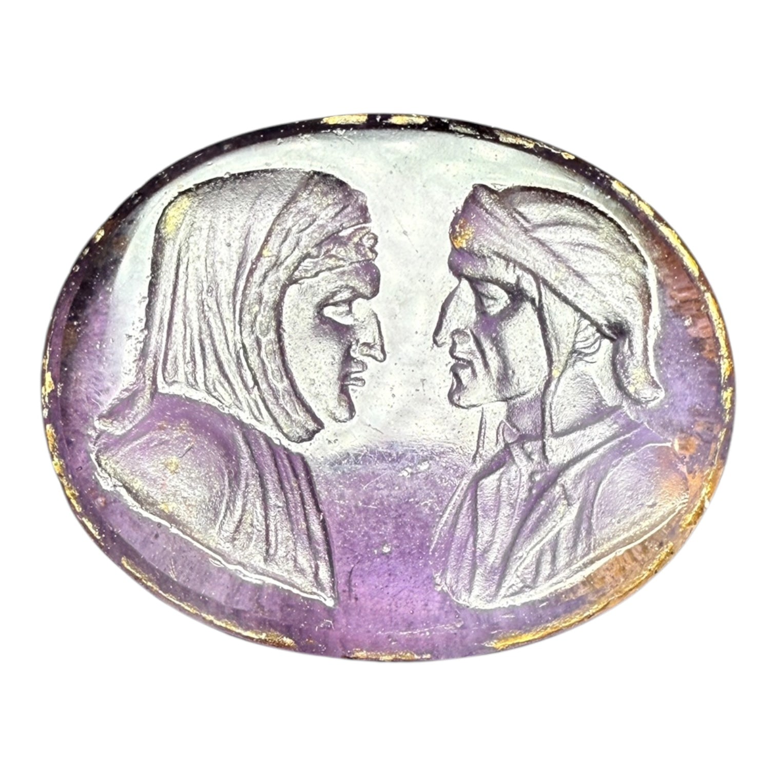 Antique Purple Glass Intaglio – Dante and Boccaccio (or Dante and Virgil)