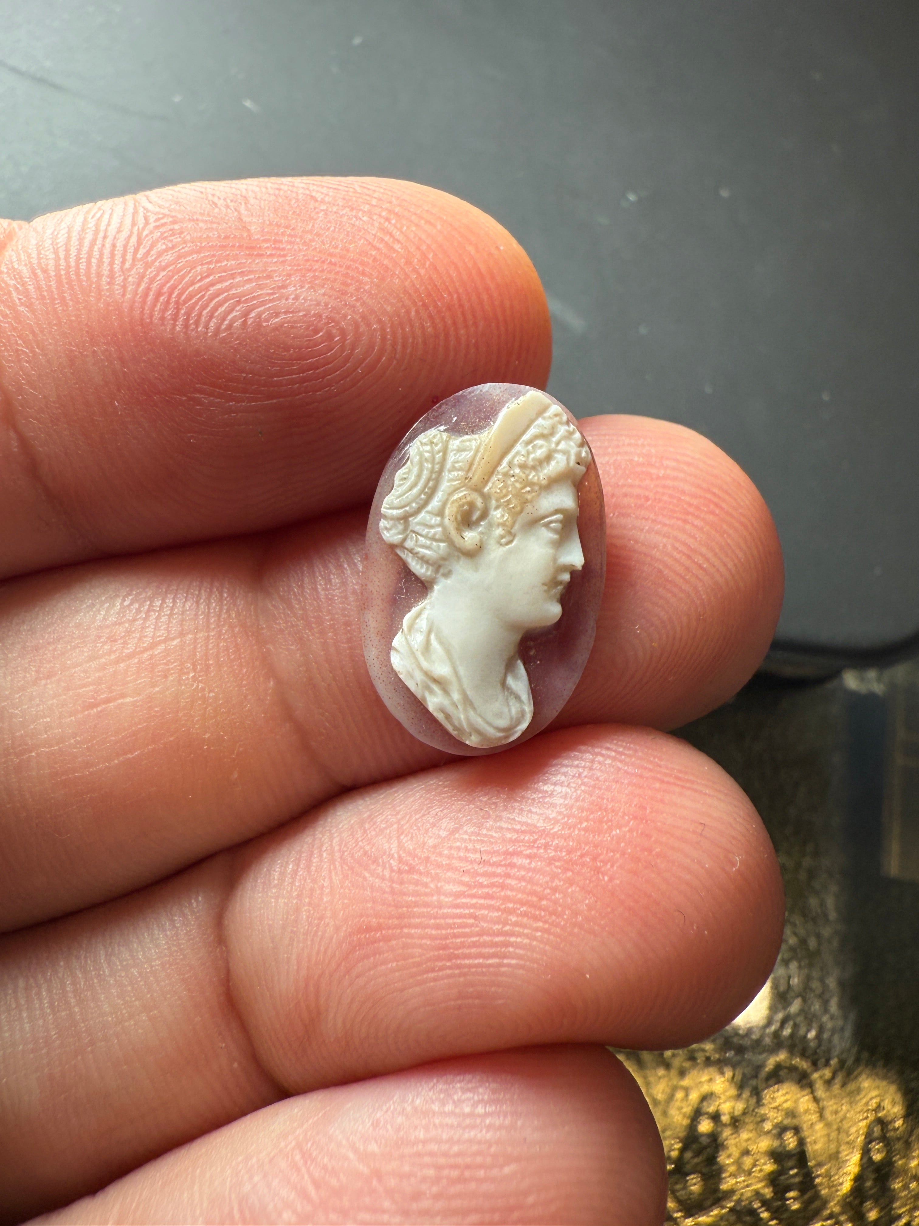 Antique Cameo Carved in Banded Stone – 1.7 x 1.1 cm | Classical Woman Profile