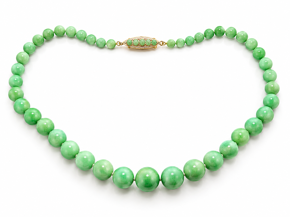 Jade Bead Necklace with 9ct Gold Clasp