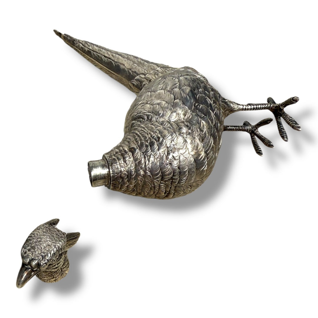 Antique English Sterling Silver Pheasant Perfume Bottle