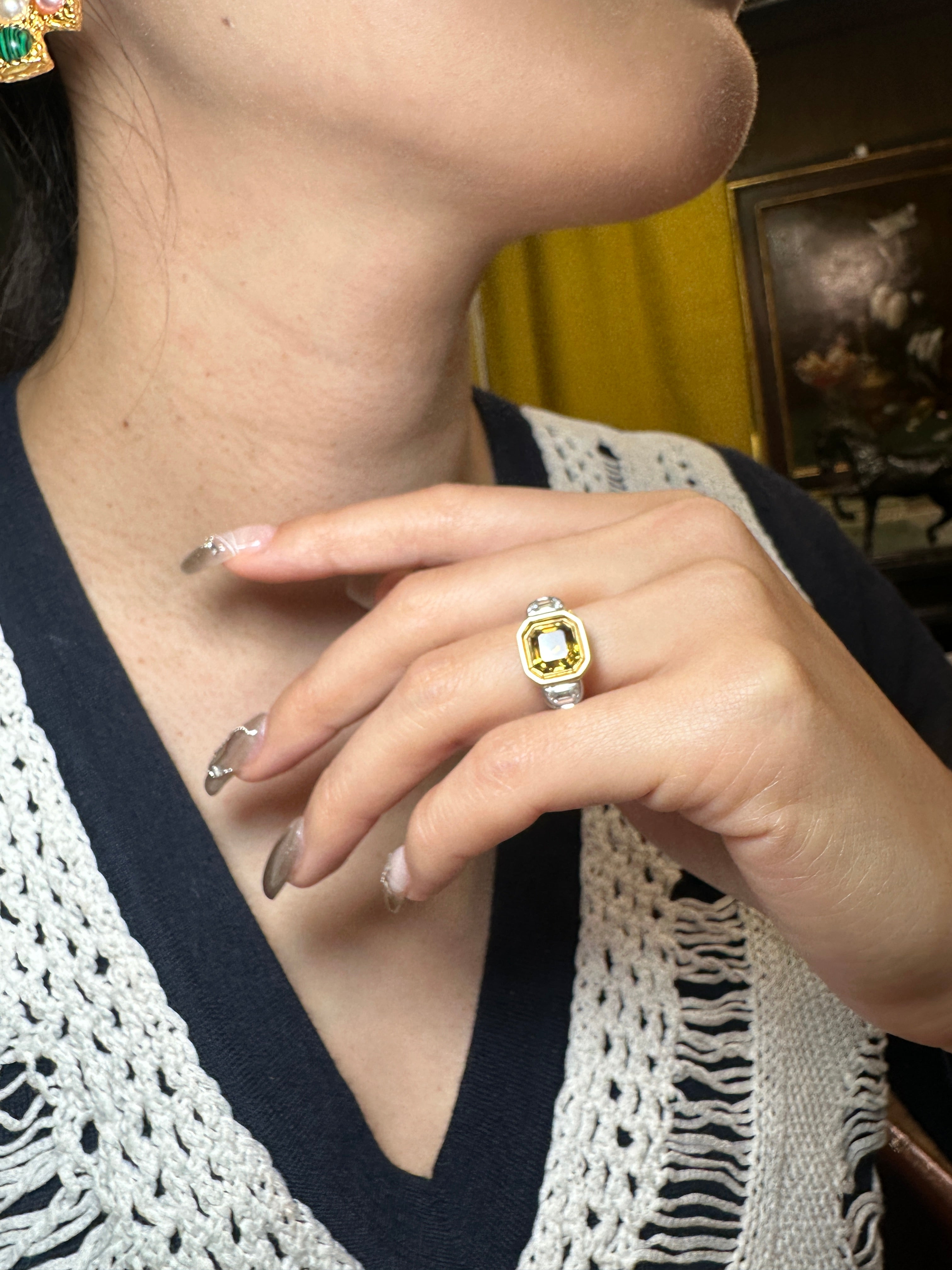 Yellow brown diamond ring