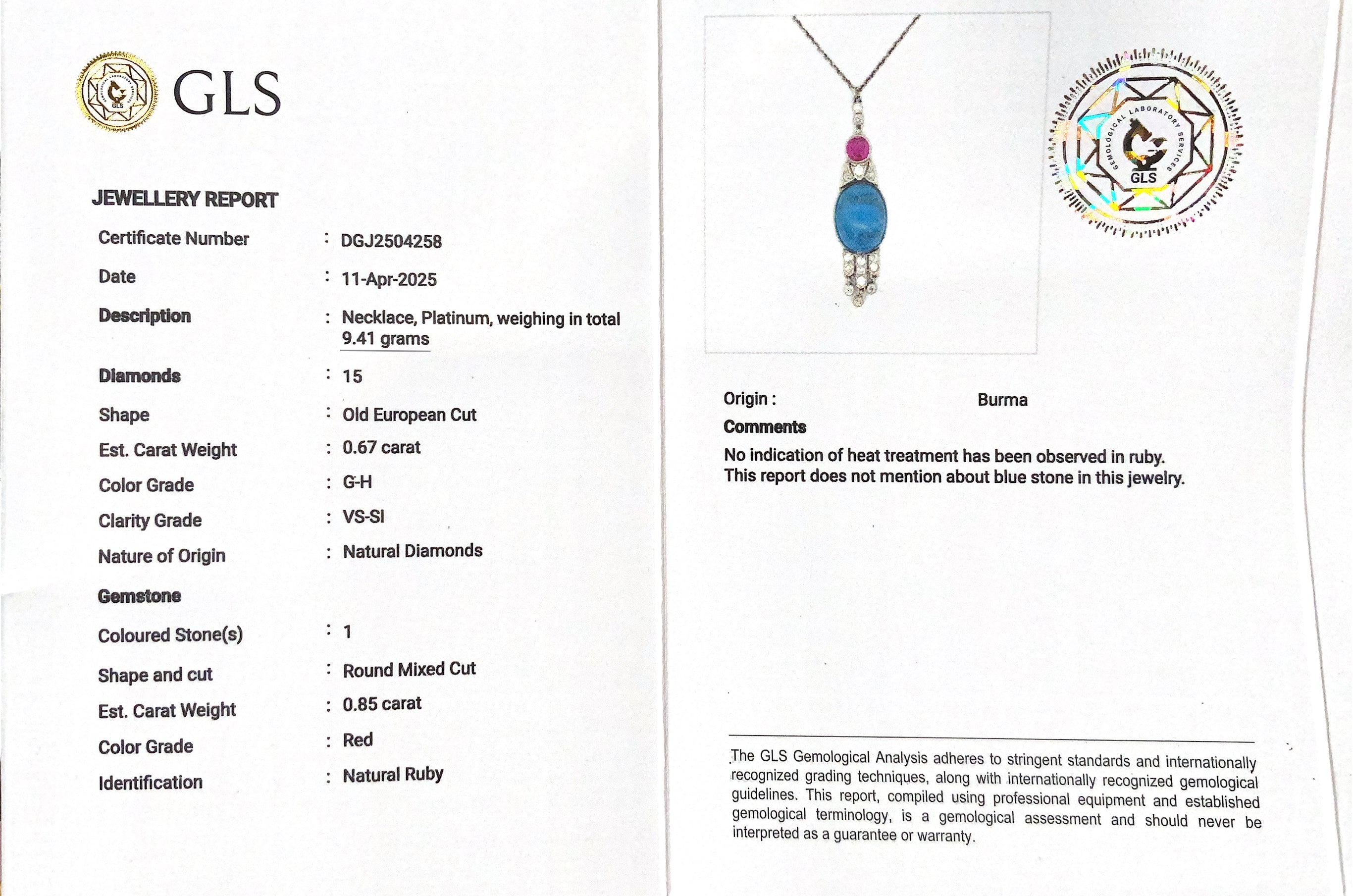 Platinum Necklace with Ruby and Diamonds