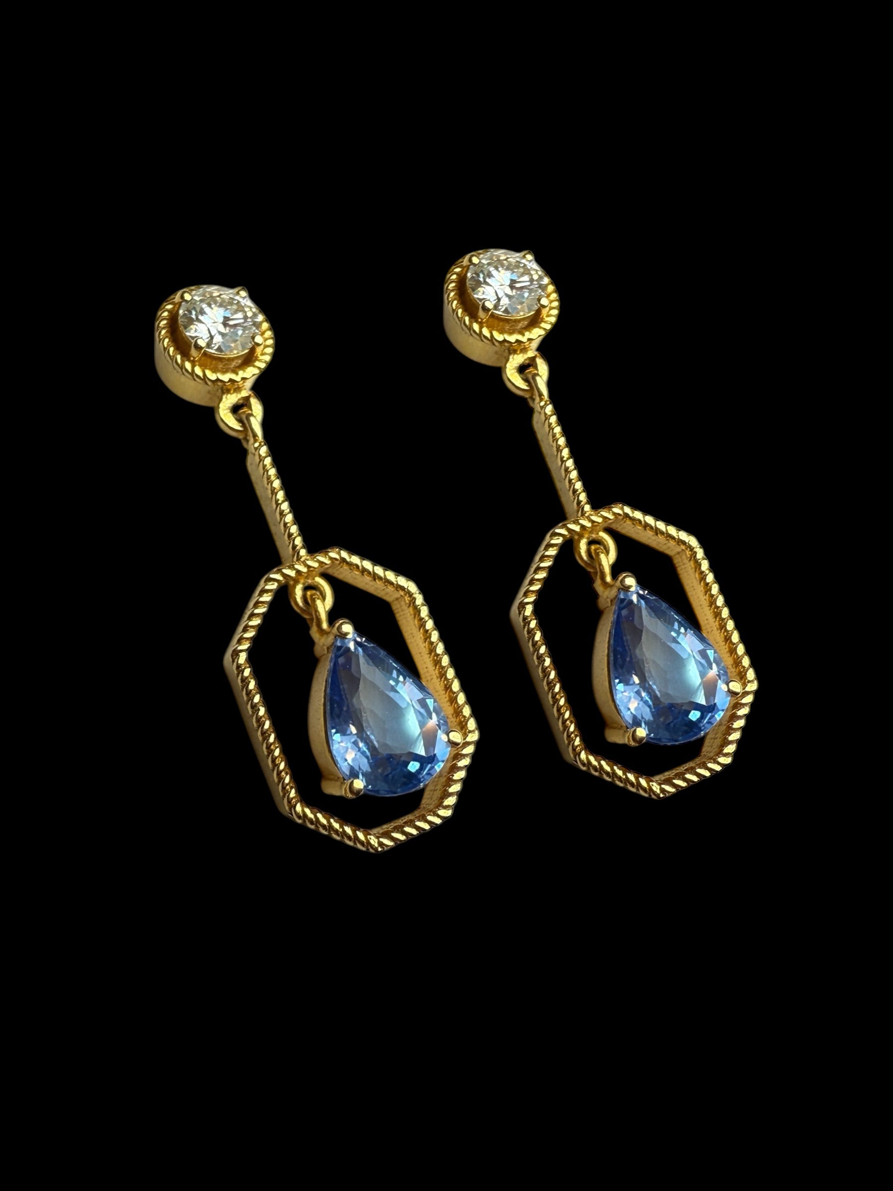 Sapphire and diamond drip earrings in 14k gold