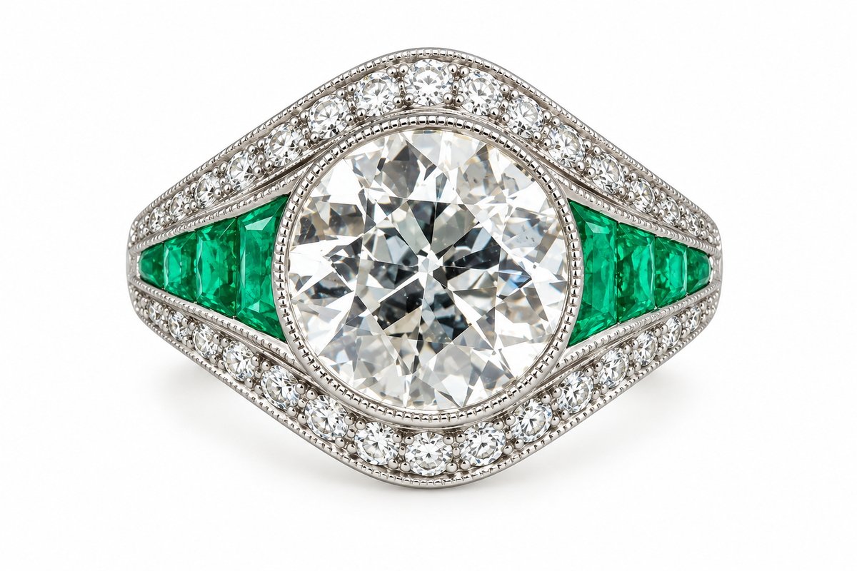 Diamond and emerald ring