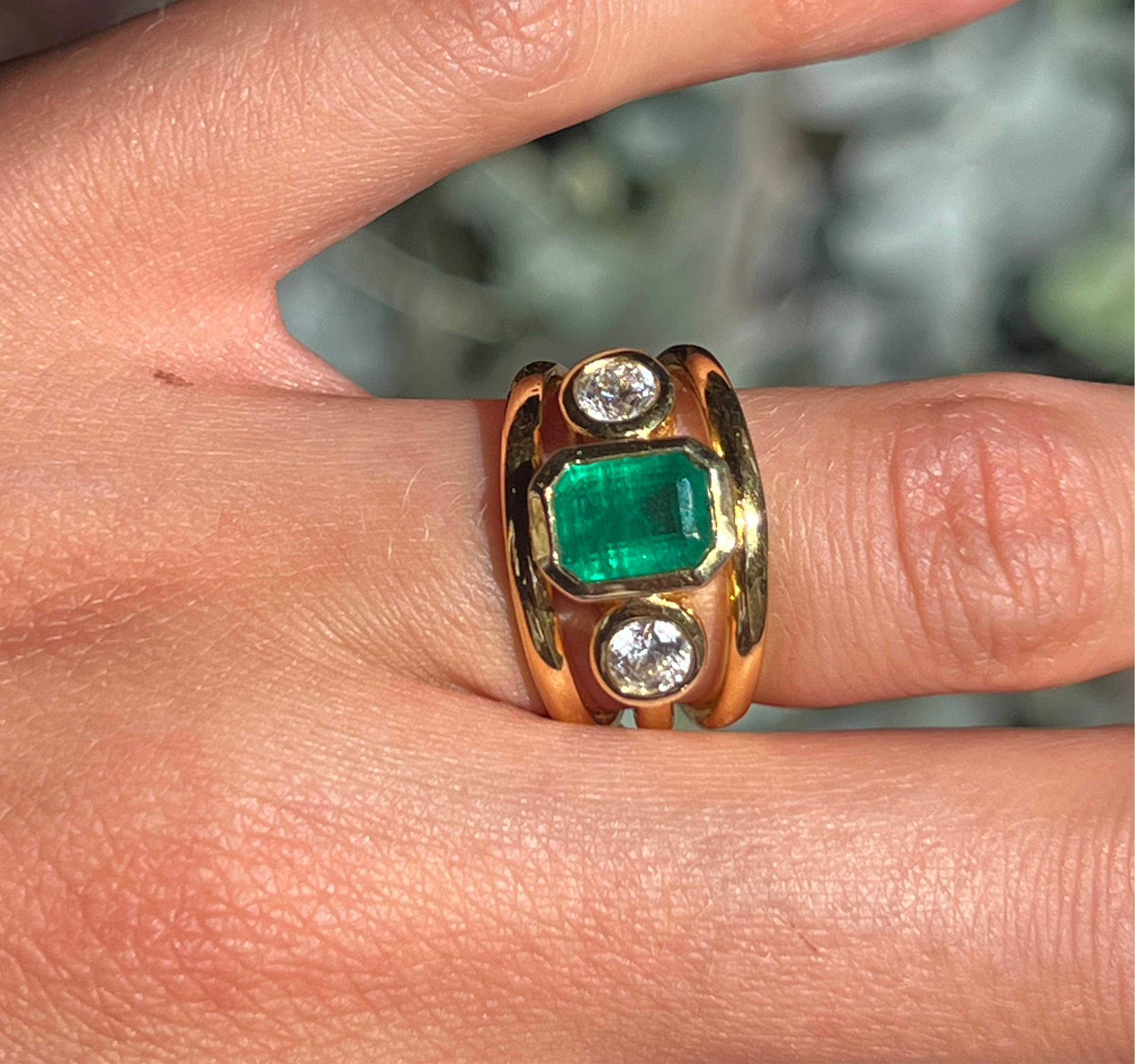 14kt Yellow Gold Ring with Natural Emerald and Diamonds – 1.39ct Center Stone