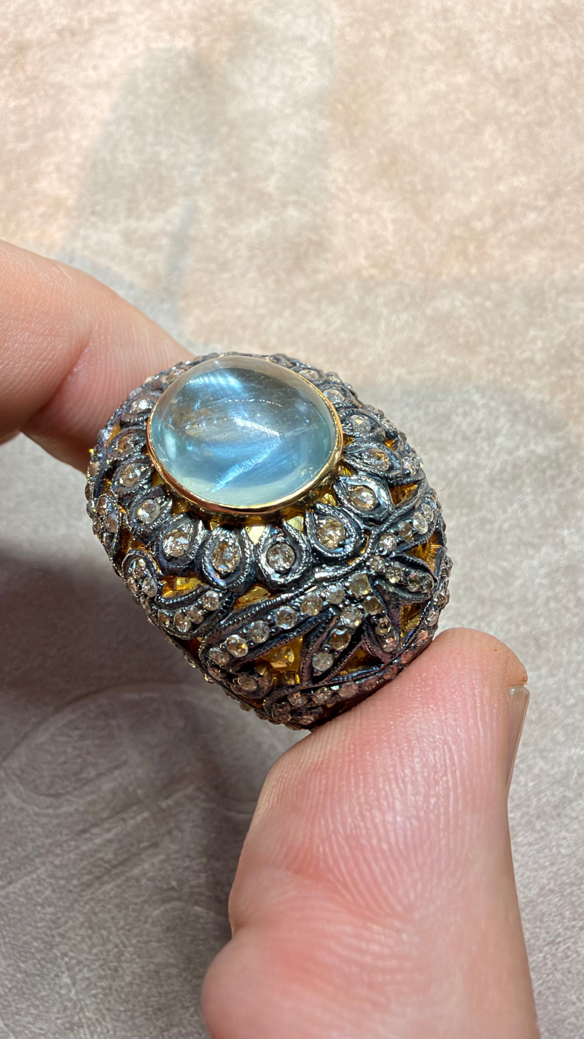 Aquamarine & Diamond Ring in Silver & Gold