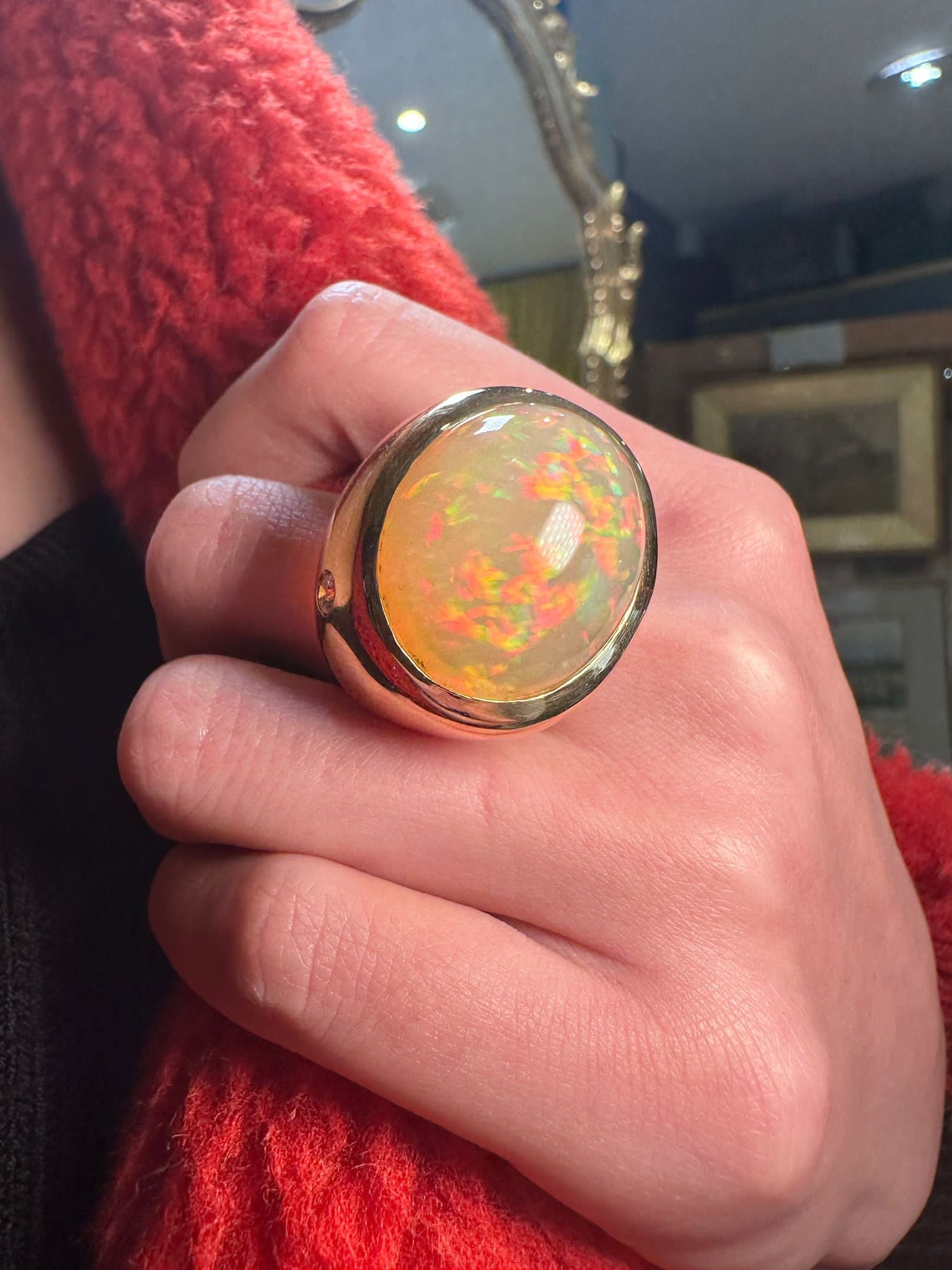 Opal and diamond gold ring