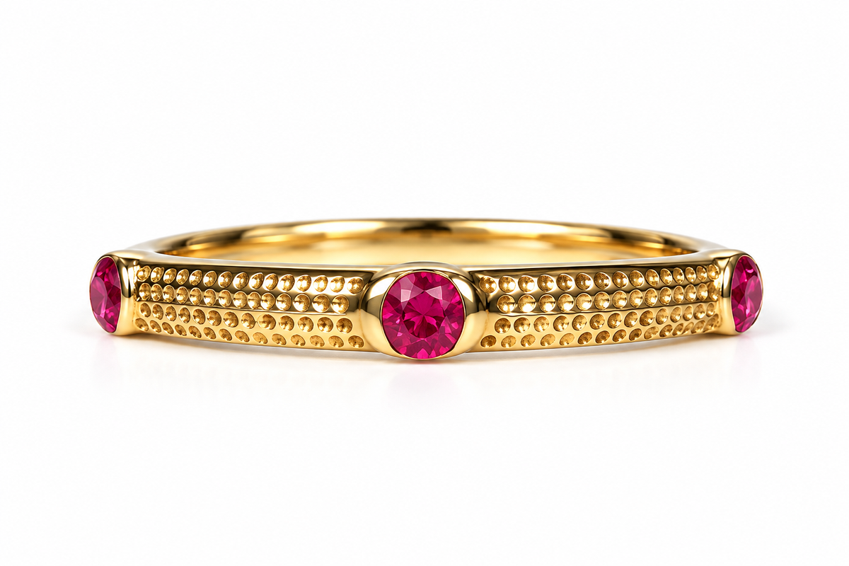 Élégante bague en or 9 carats et rubis – Design intemporel avec six rubis étincelants