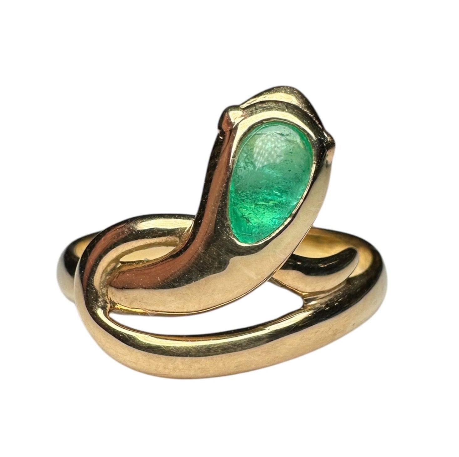 18k Yellow Gold Snake Ring with Emerald, Ruby, or Sapphire – Unique Handcrafted Design