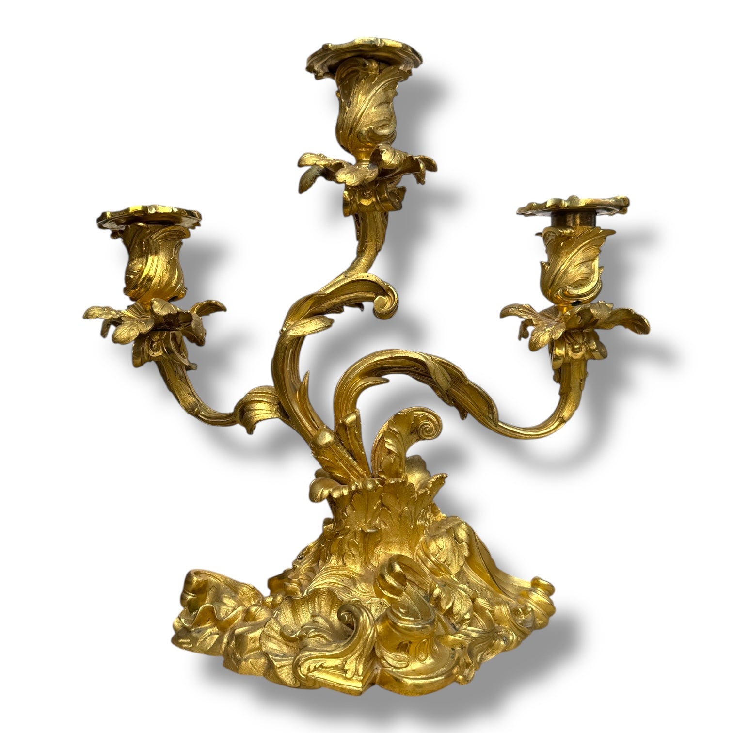 Elegant Gilt Bronze Three-Arm Candelabra