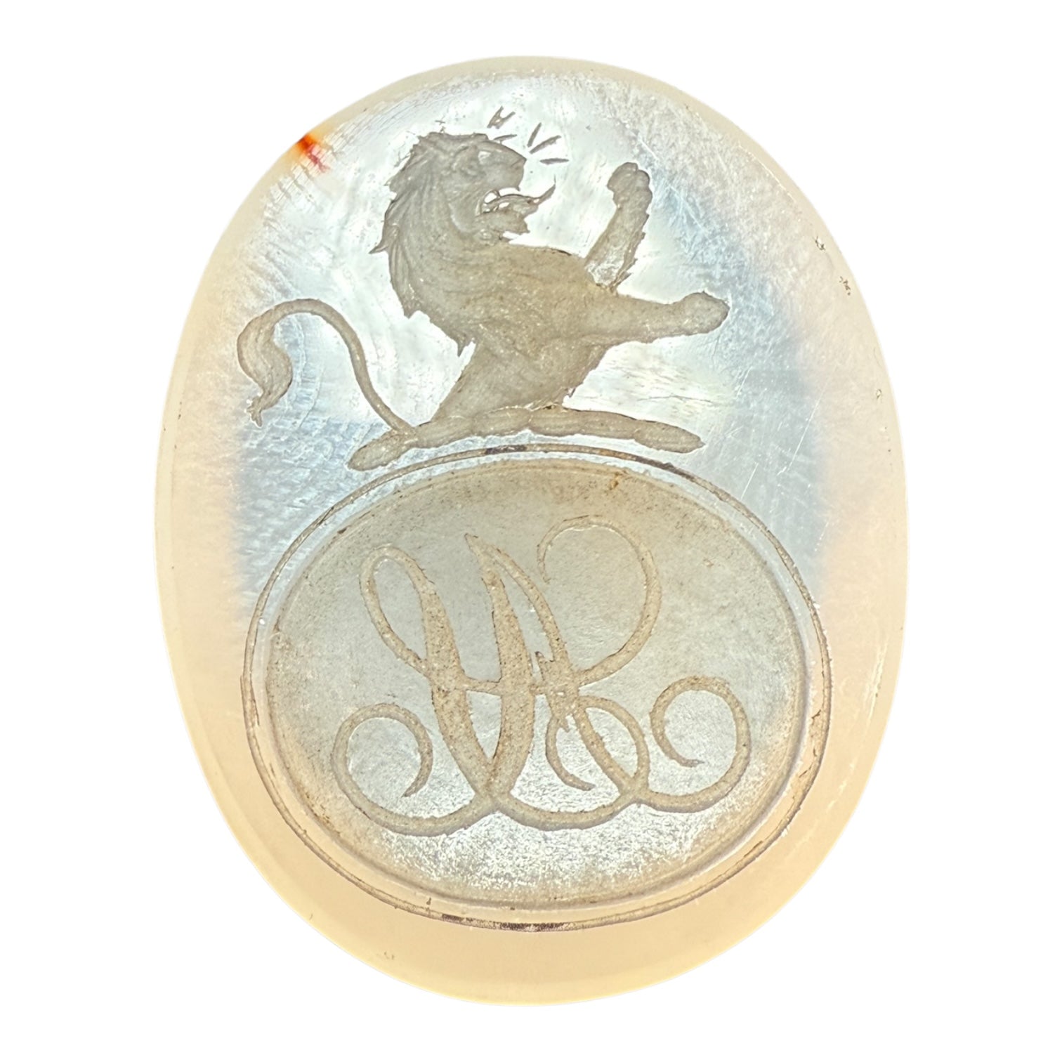Antique Carved Stone Intaglio – Heraldic Lion & Monogram Seal