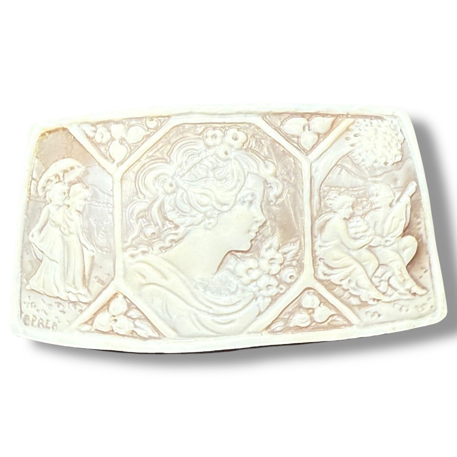 Antique Art Nouveau Shell Cameo – Allegorical Panel Scene