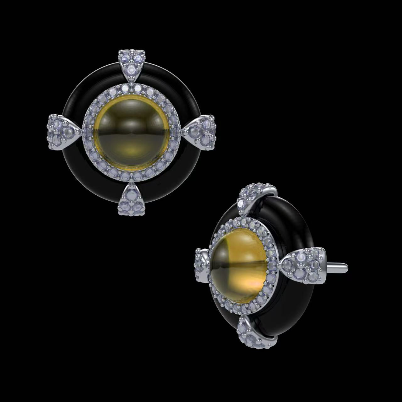 Cabochon-cut Platinum StudEarrings