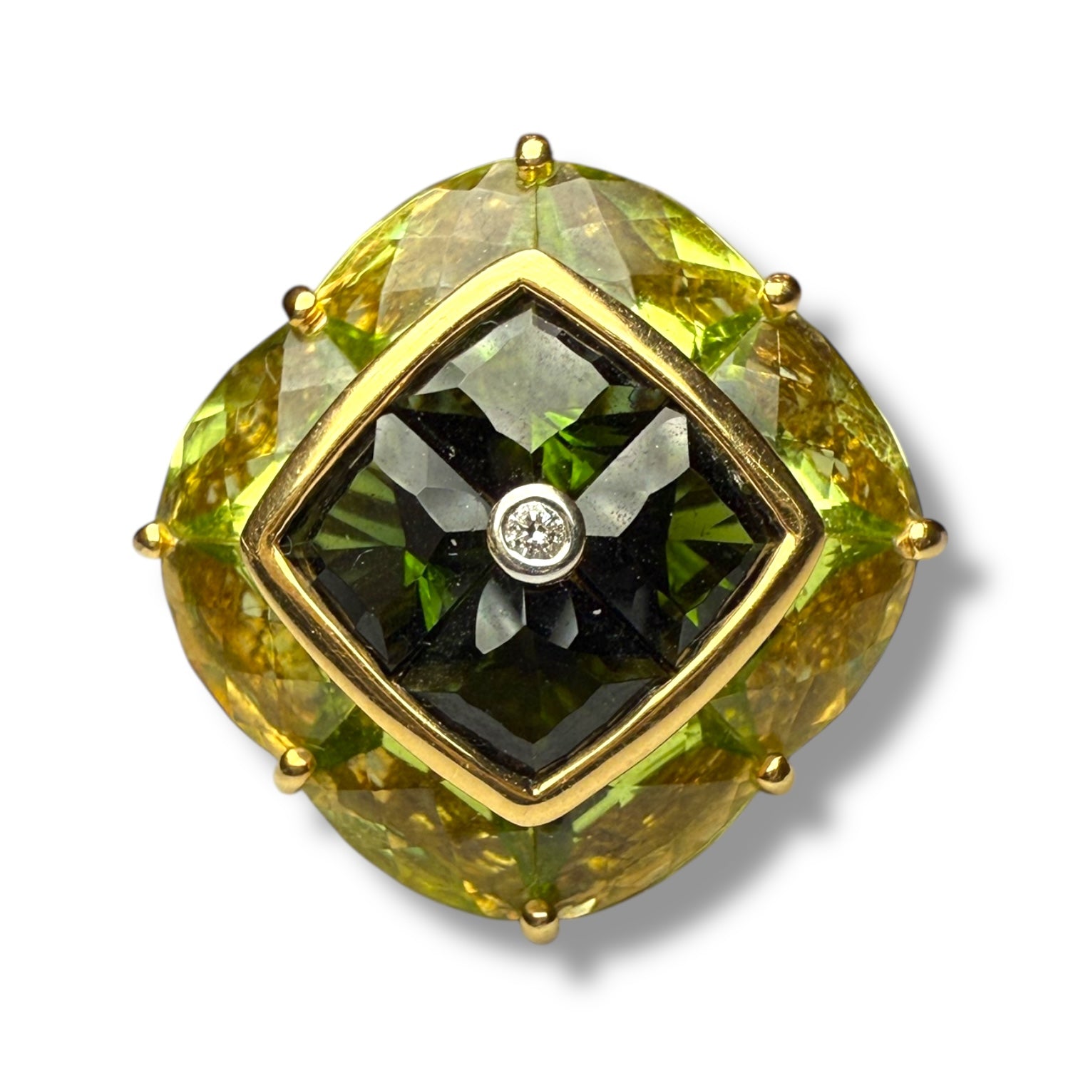 Peridot and diamond gold engagement ring