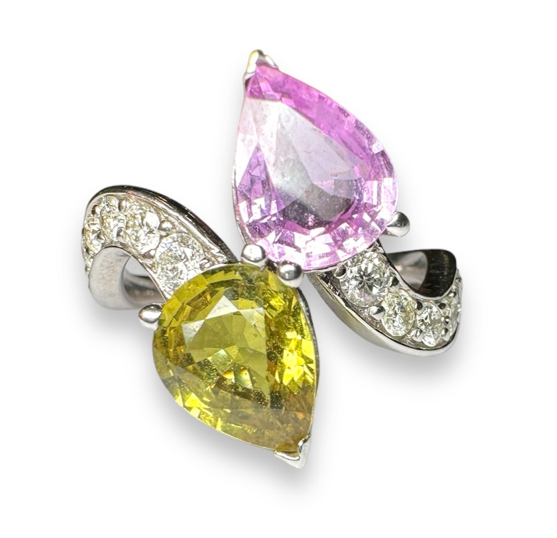 Purplish Pink Sapphire and Yellow Stone Ring