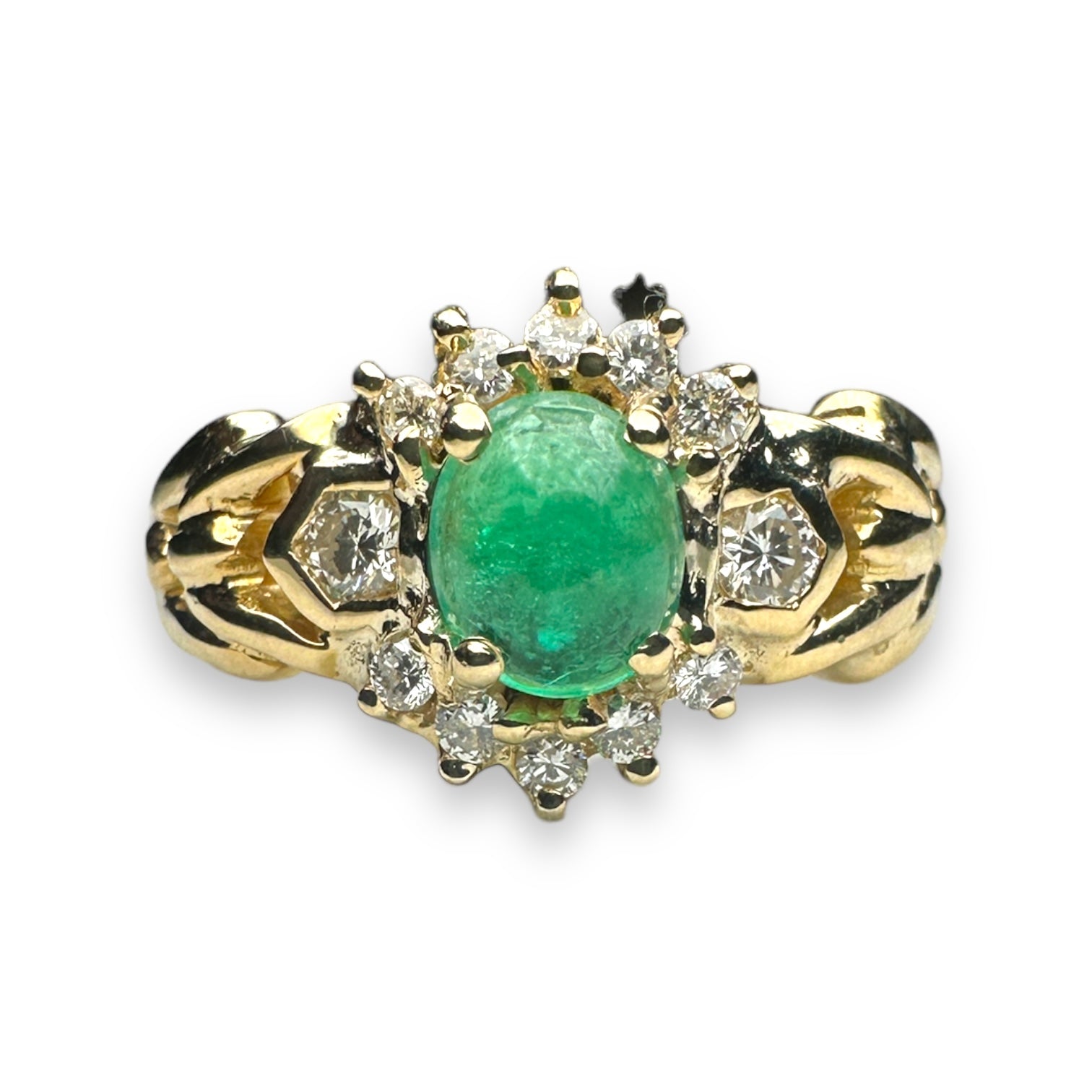 Emerald and diamond engagement ring