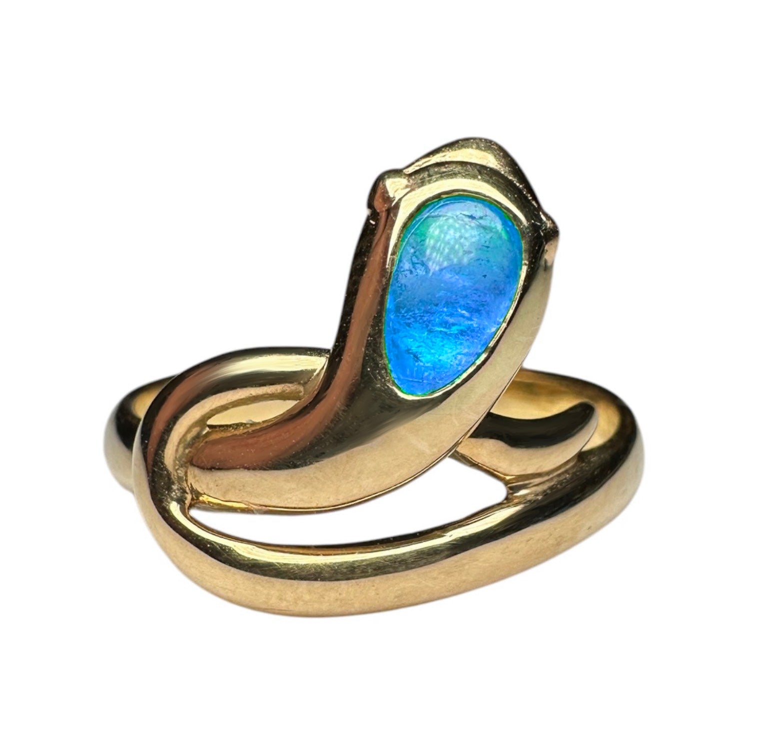 18k Yellow Gold Snake Ring with Emerald, Ruby, or Sapphire – Unique Handcrafted Design