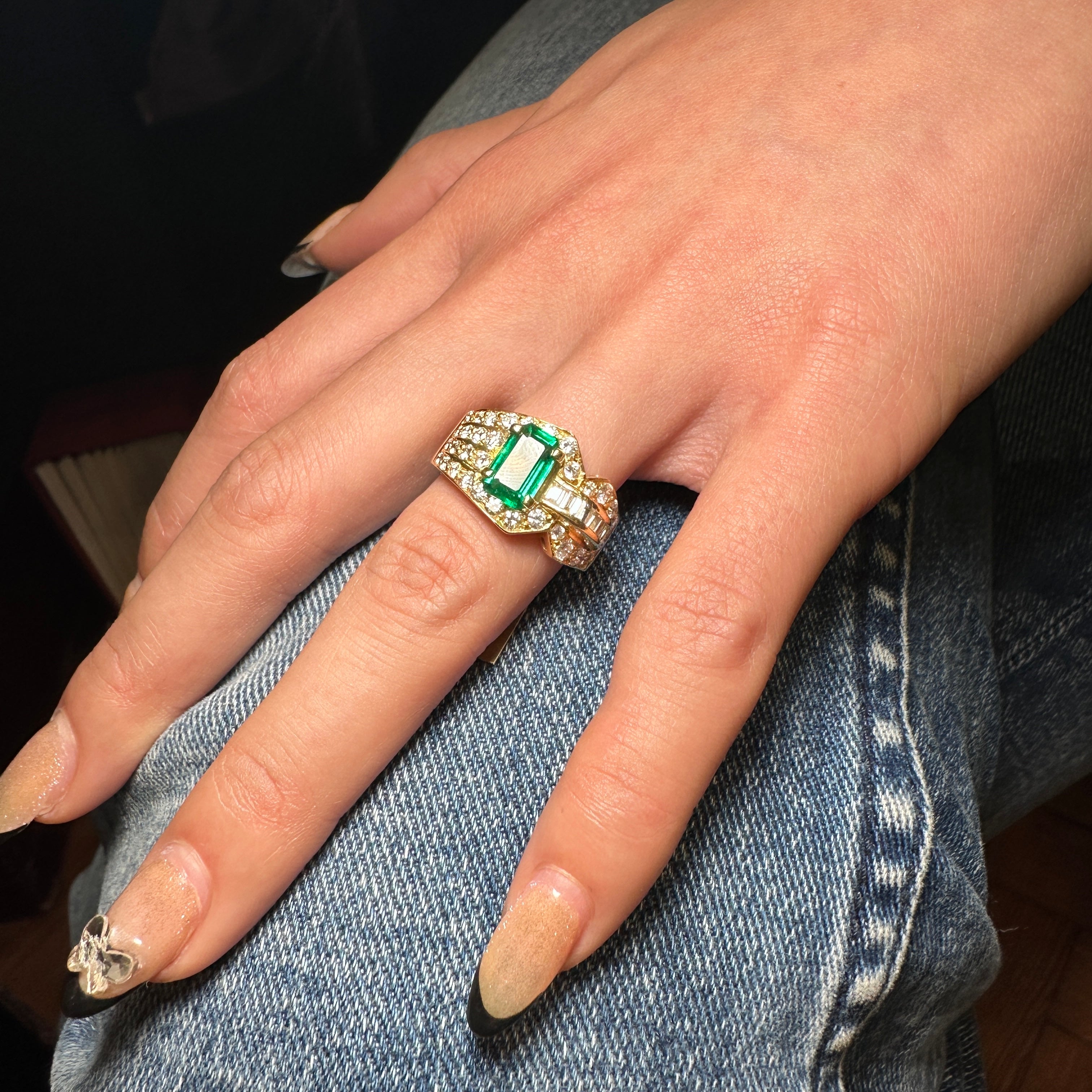 Emerald and diamond ring