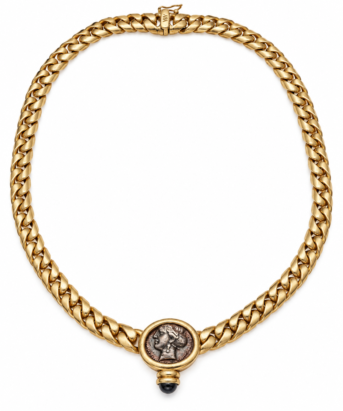 Nardi 18ct Gold Necklace with Ancient Sinope Coin & Sapphire