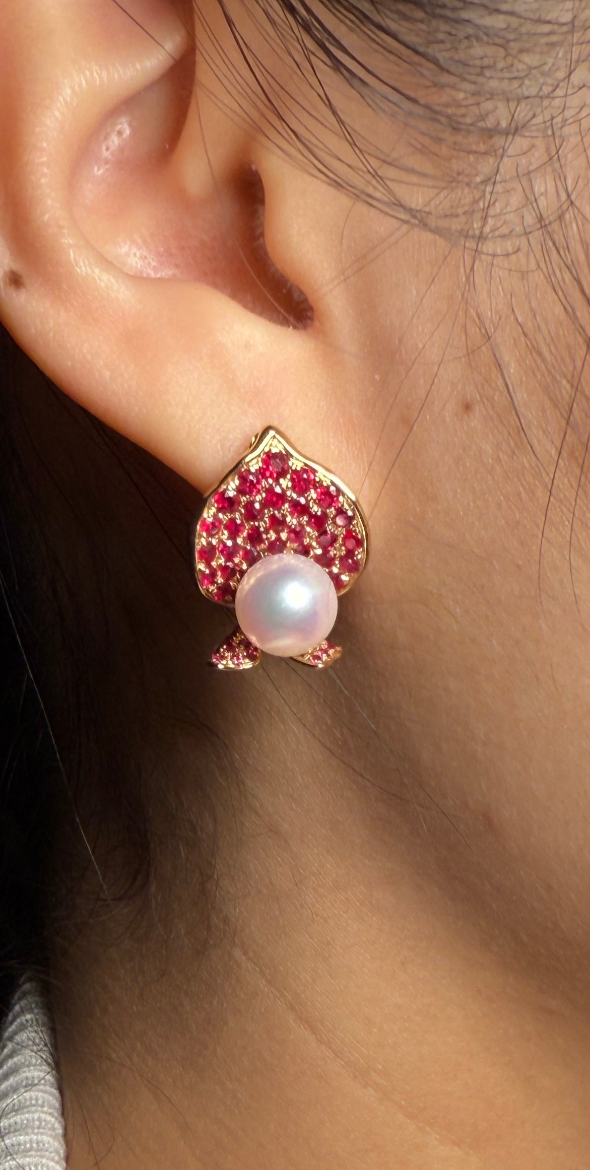 Ruby & Pearl 18K YellowGold Earrings