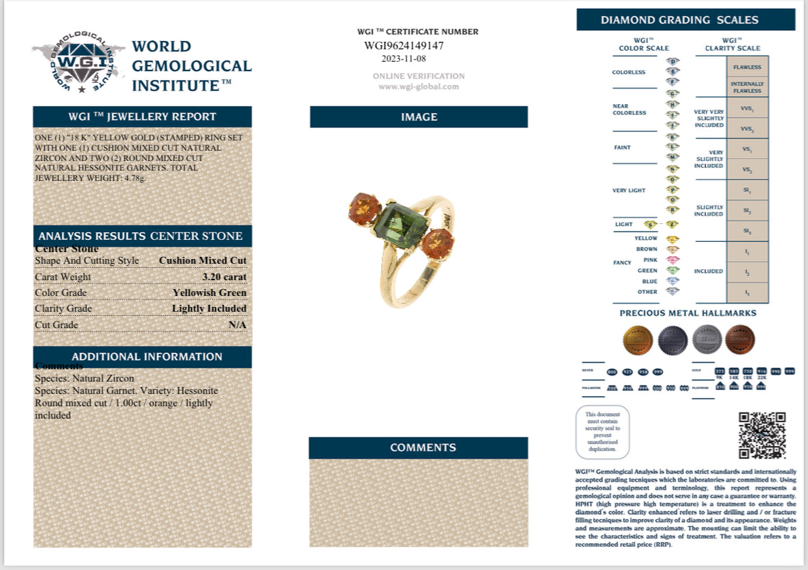 Green zircon and garnet ring