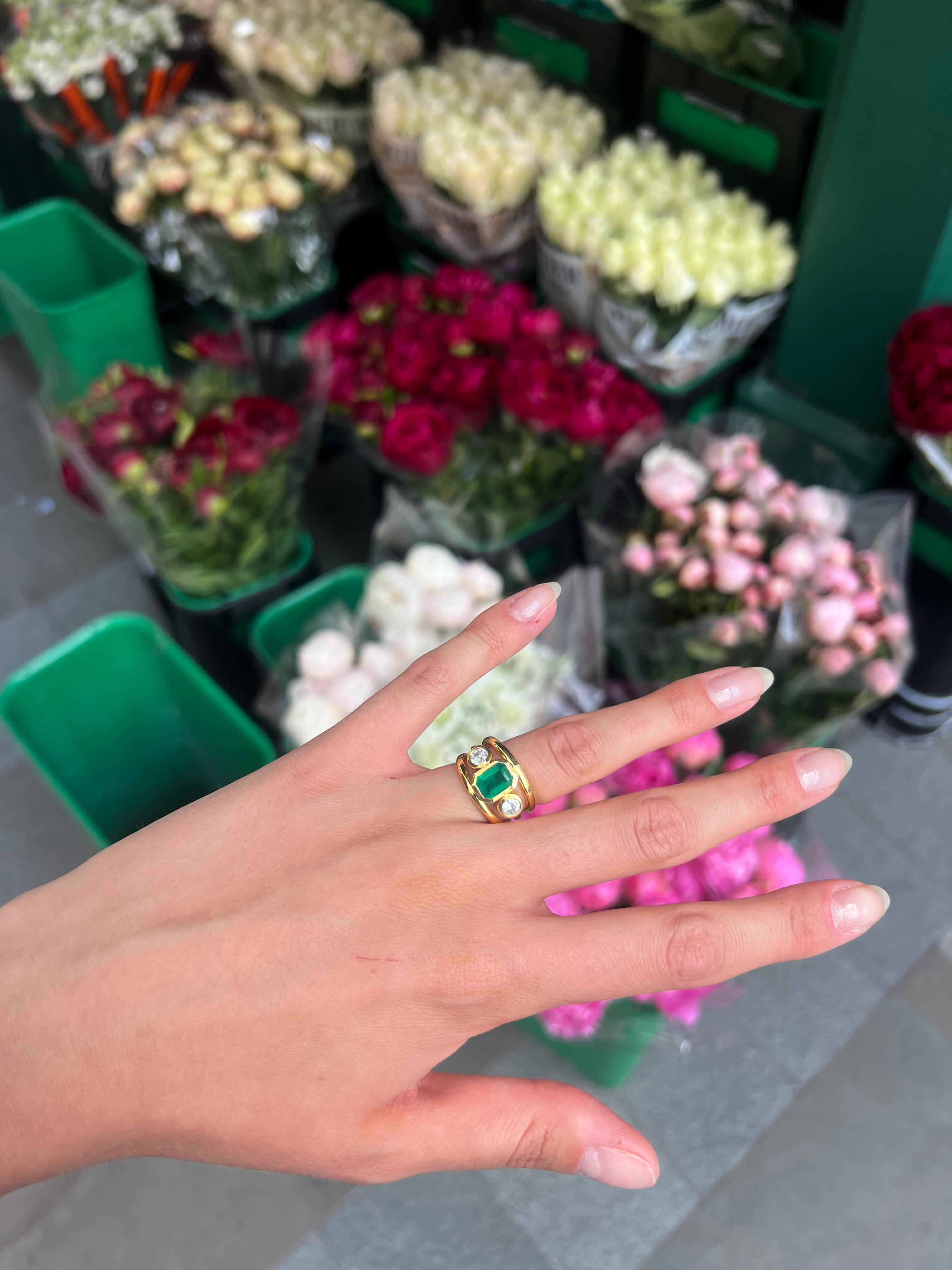 14kt Yellow Gold Ring with Natural Emerald and Diamonds – 1.39ct Center Stone