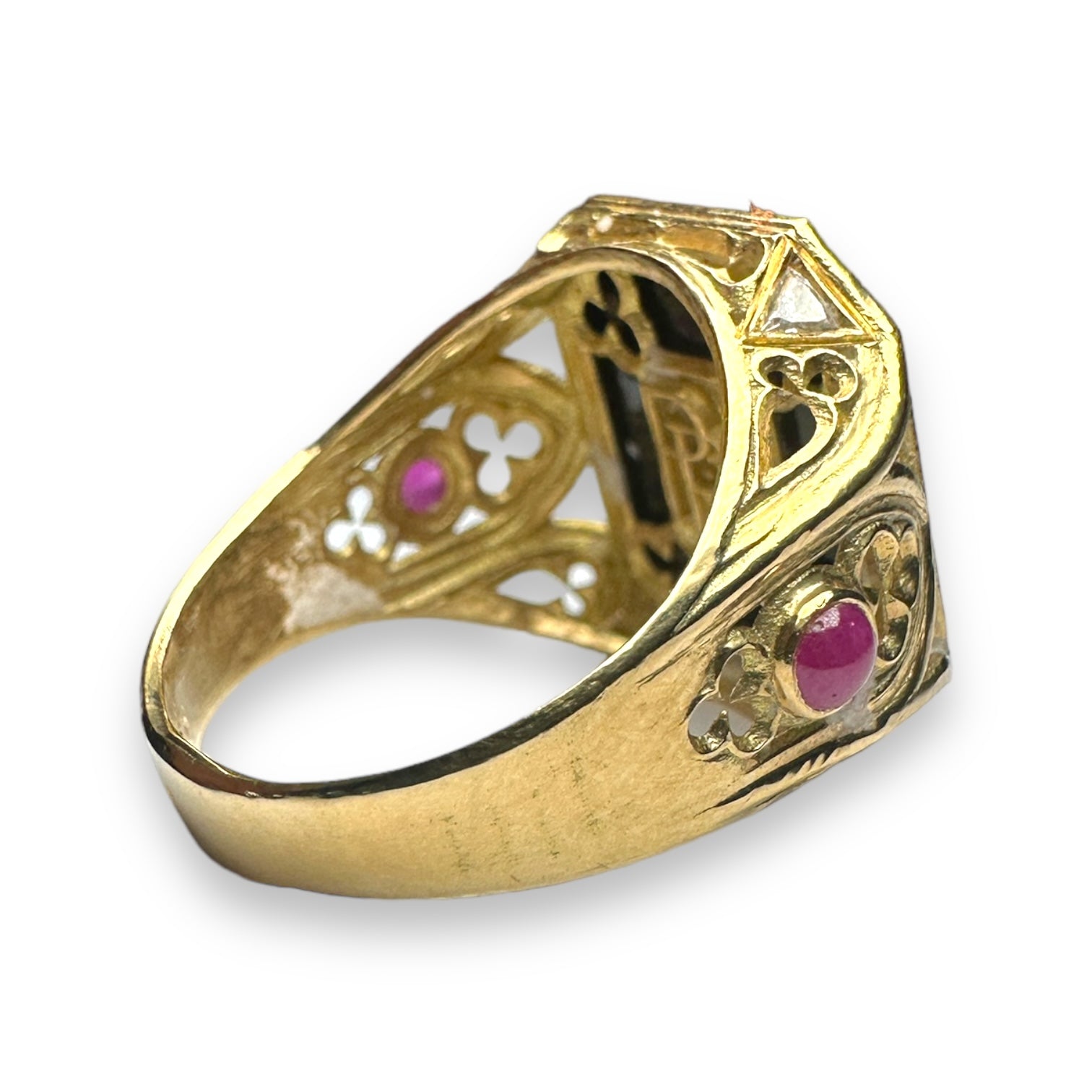 Onyx ruby and diamond gold ring