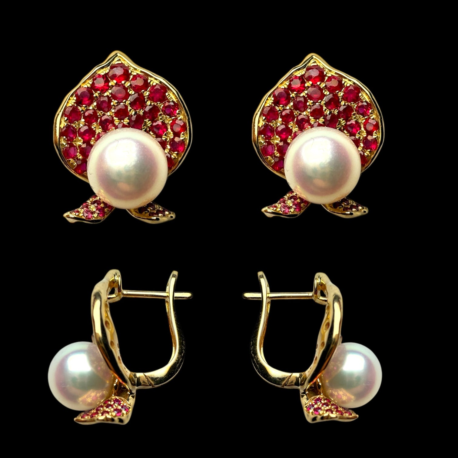 Ruby & Pearl 18K YellowGold Earrings