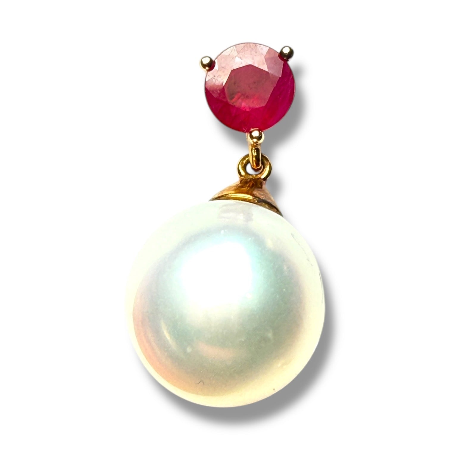 9k gold pearl and ruby pendant