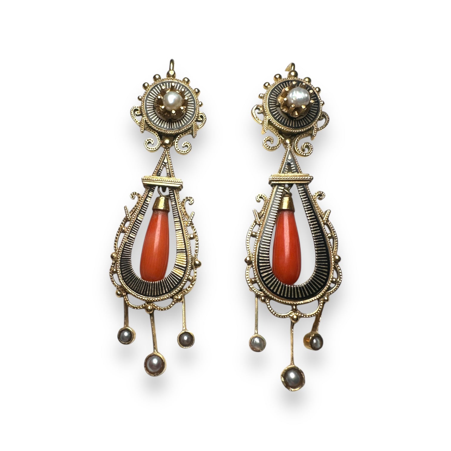 Coral gold earring