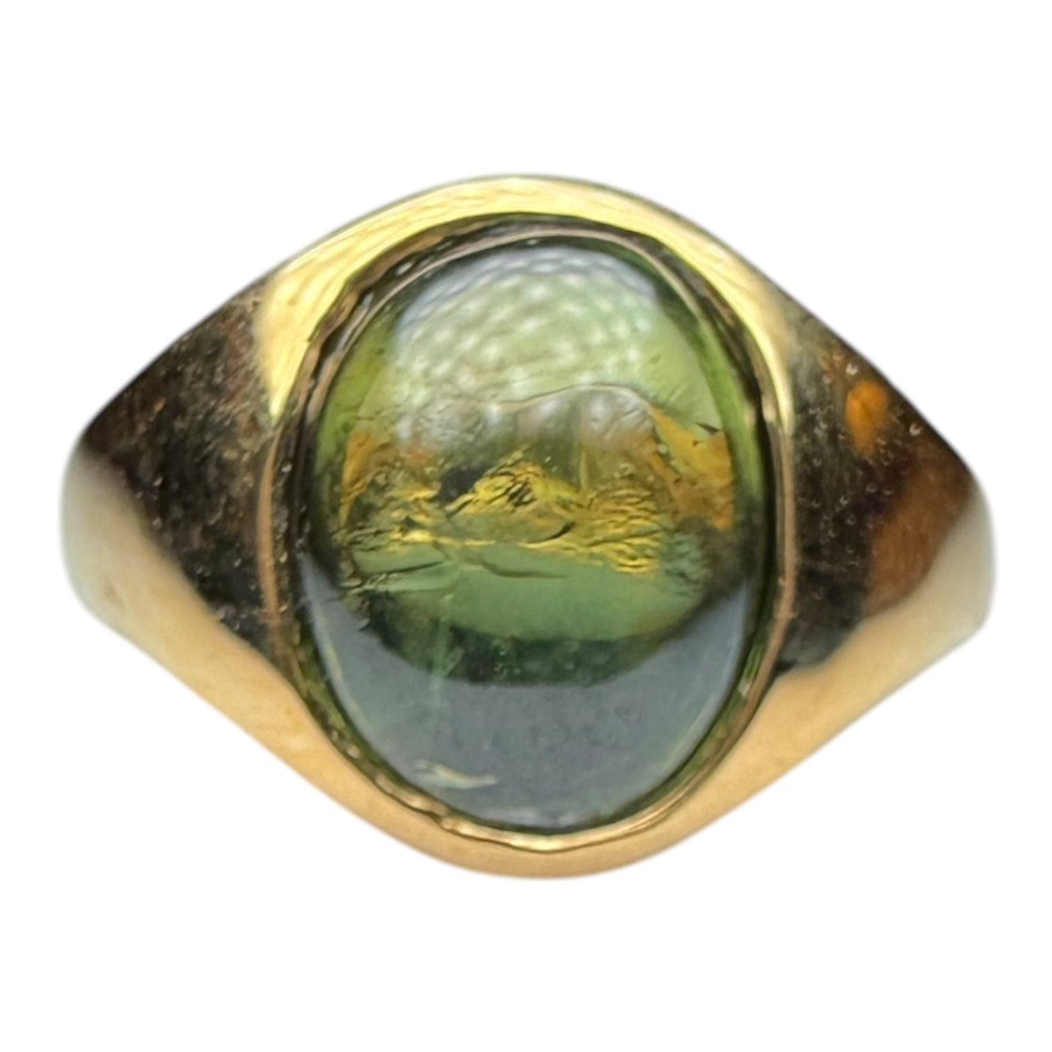 Green sapphire gold engagement ring