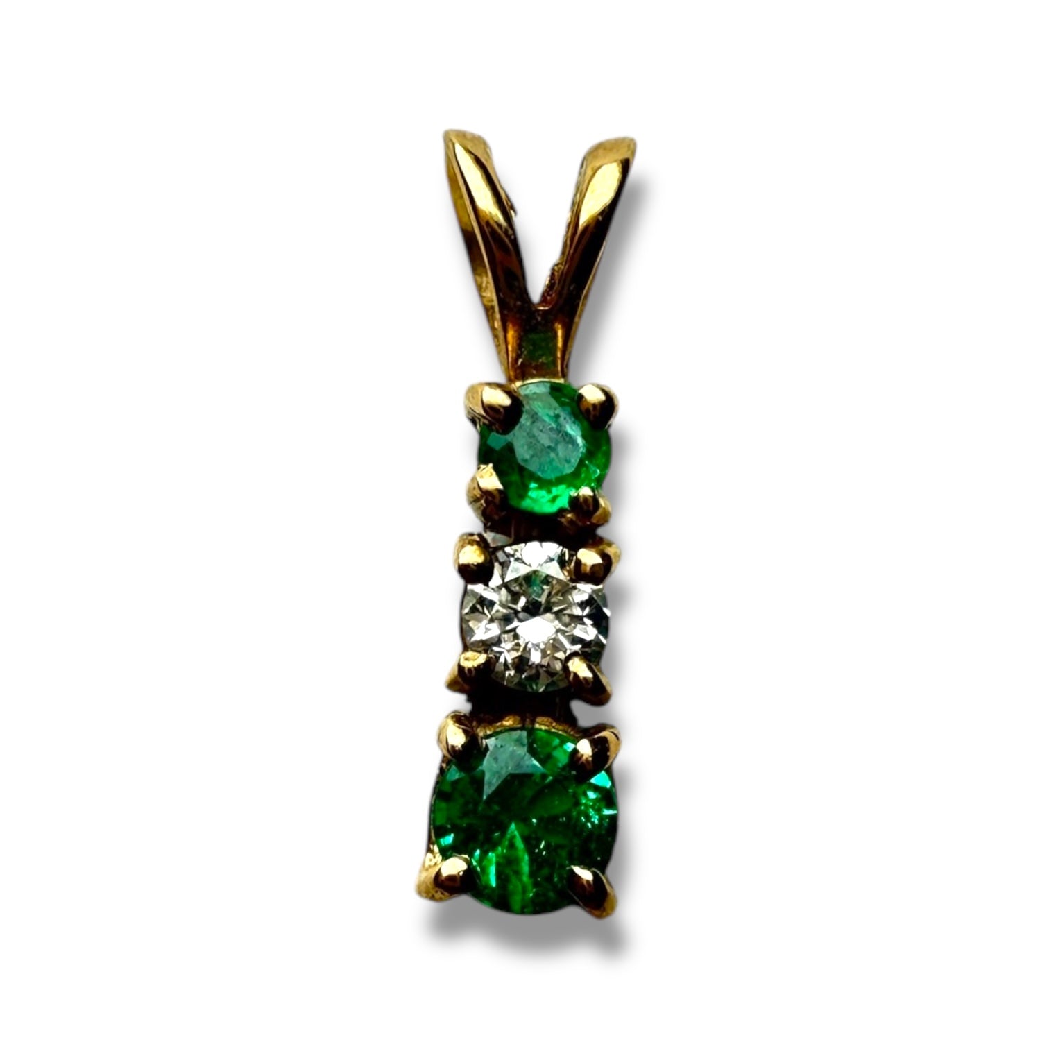 9k gold diamond and emerald pendant