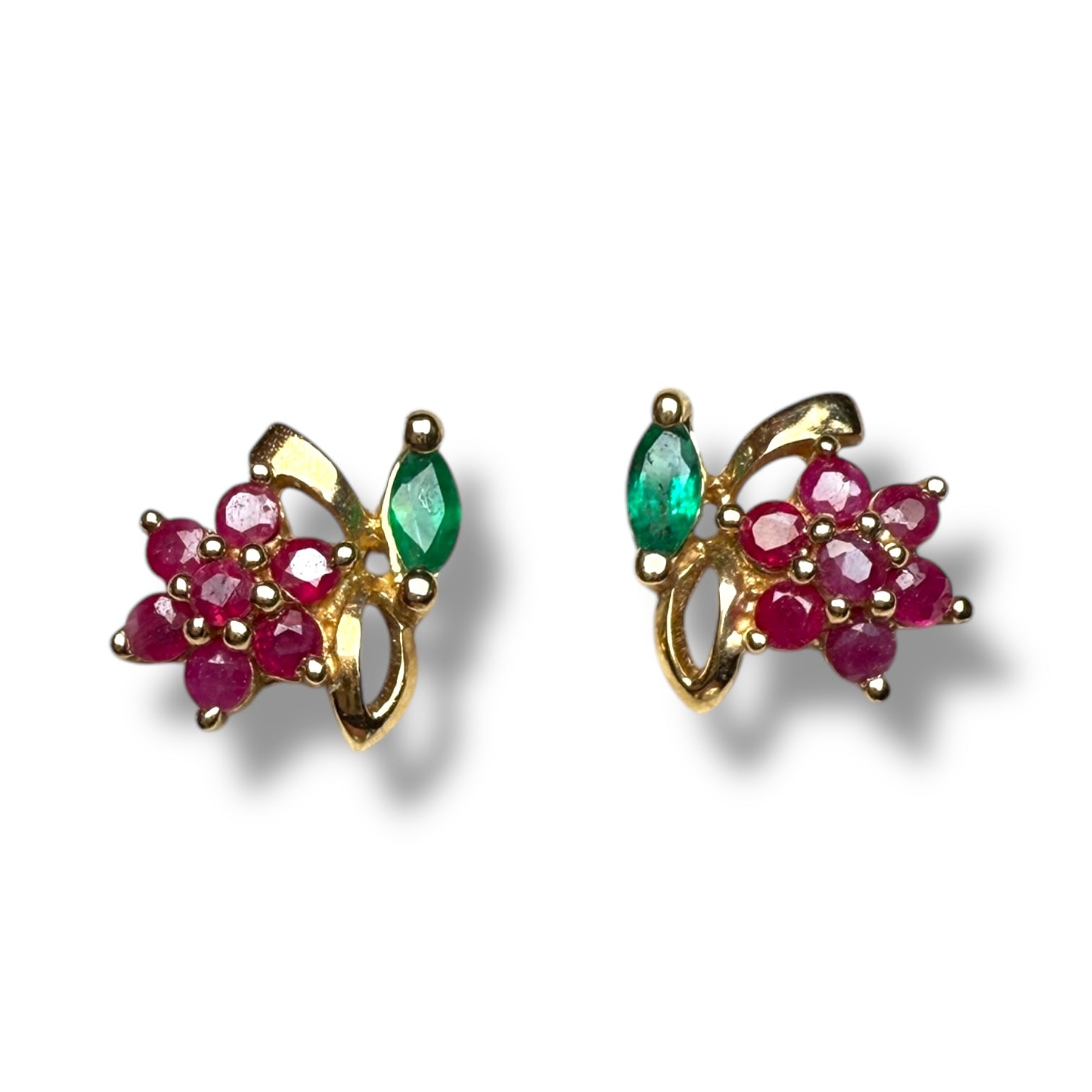 9k gold ruby and emerald earring