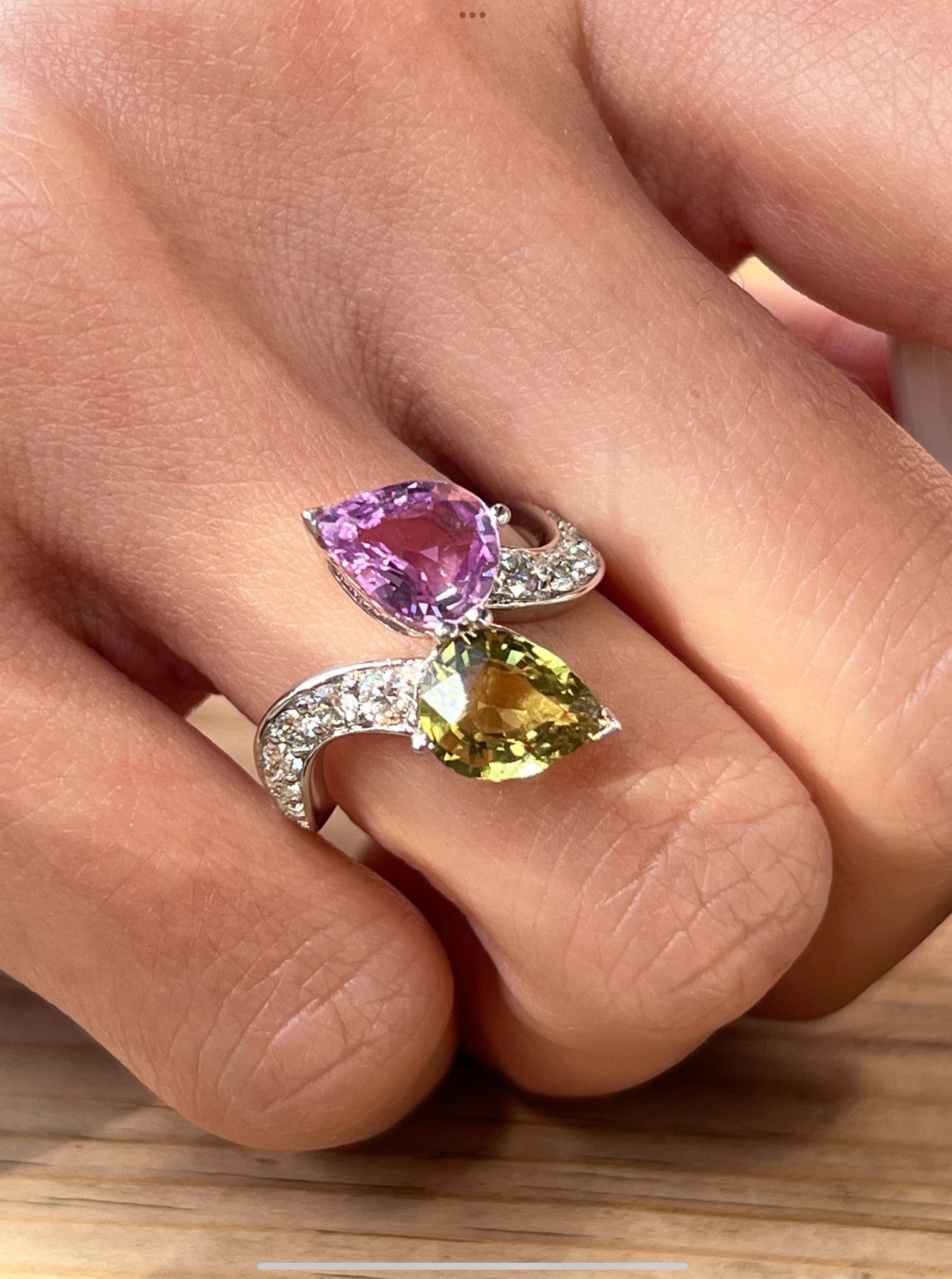 Purplish Pink Sapphire and Yellow Stone Ring