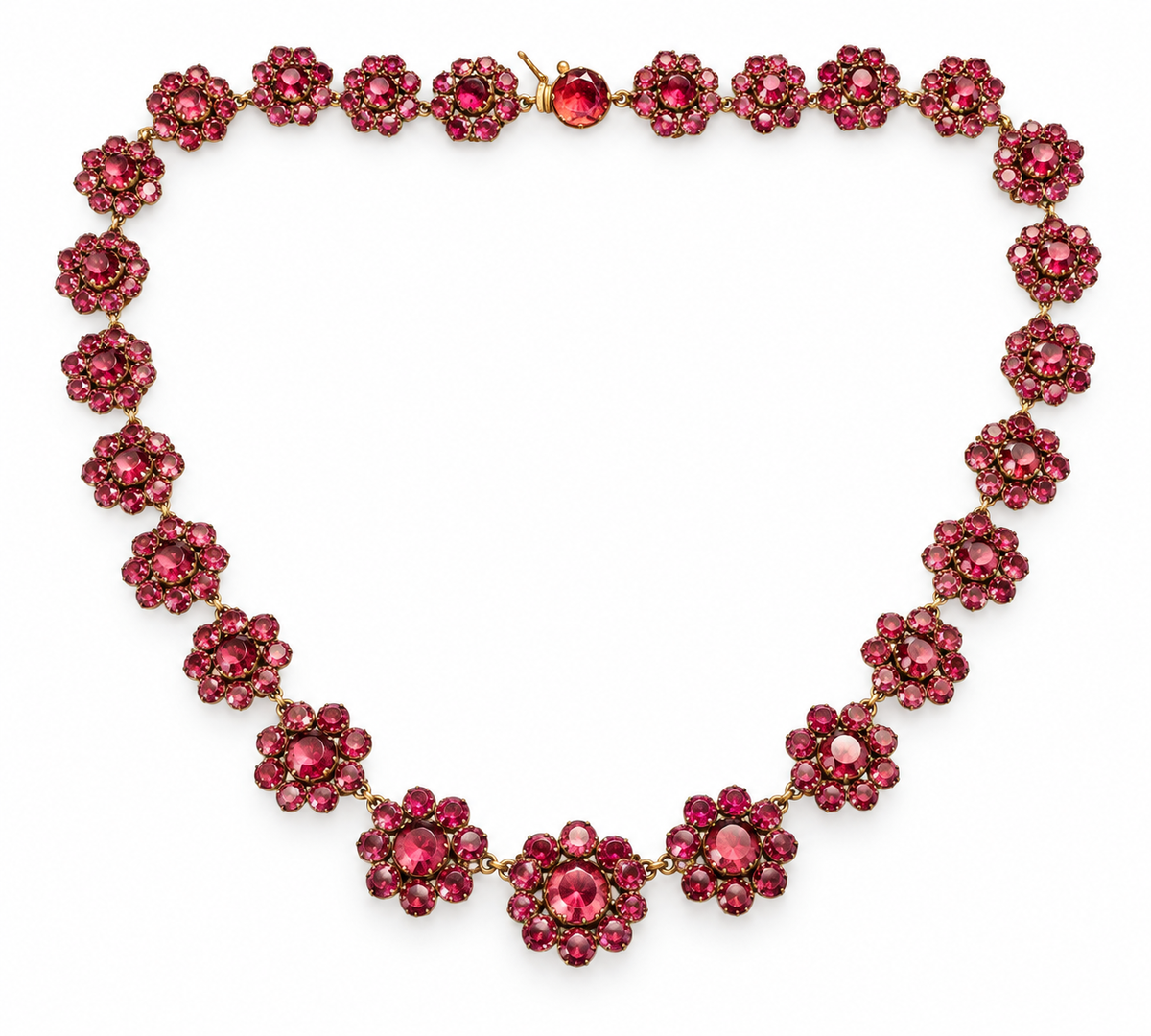 Collier floral en or 18 carats avec grenats – Env. 27 carats