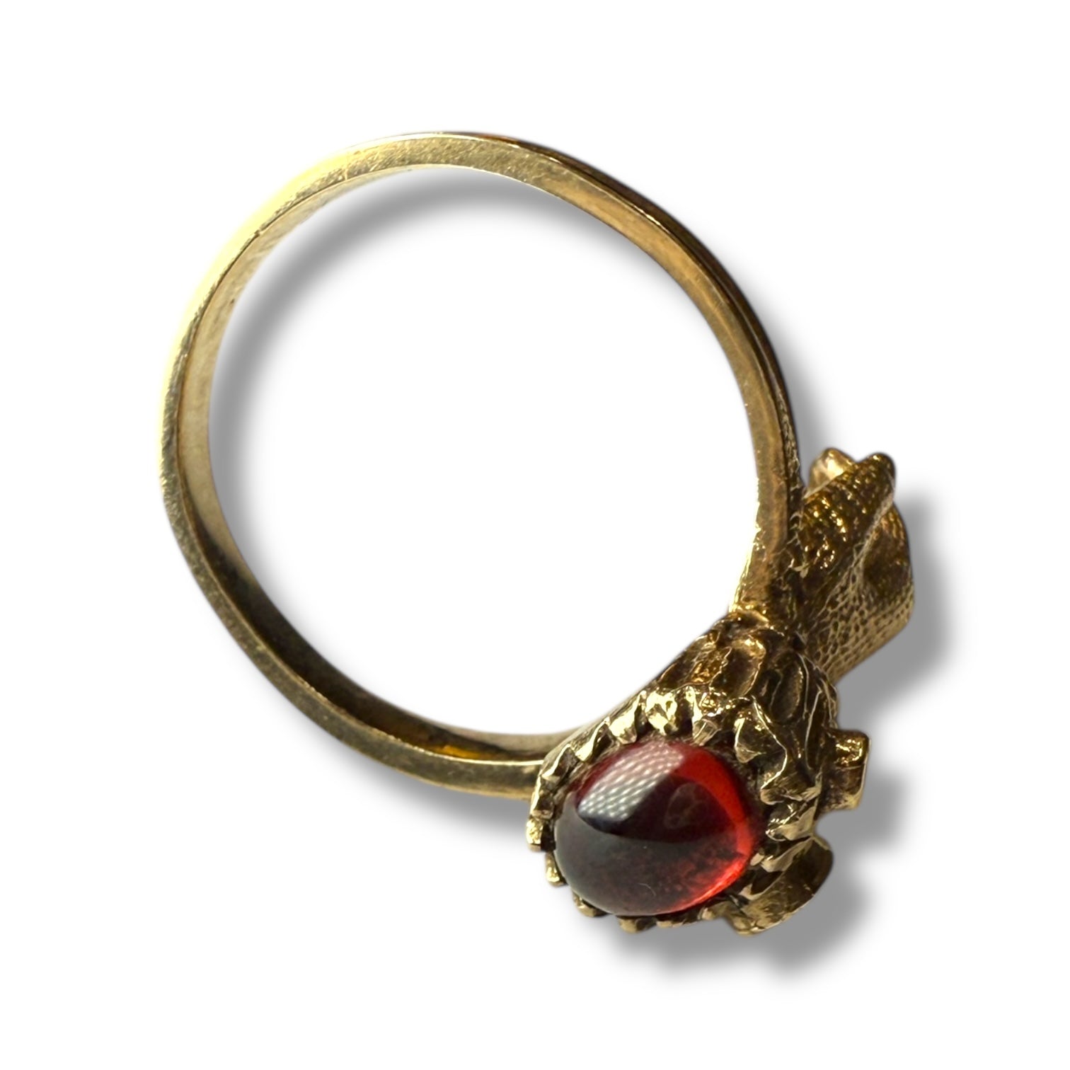 Gold hand ring with opal and garnet