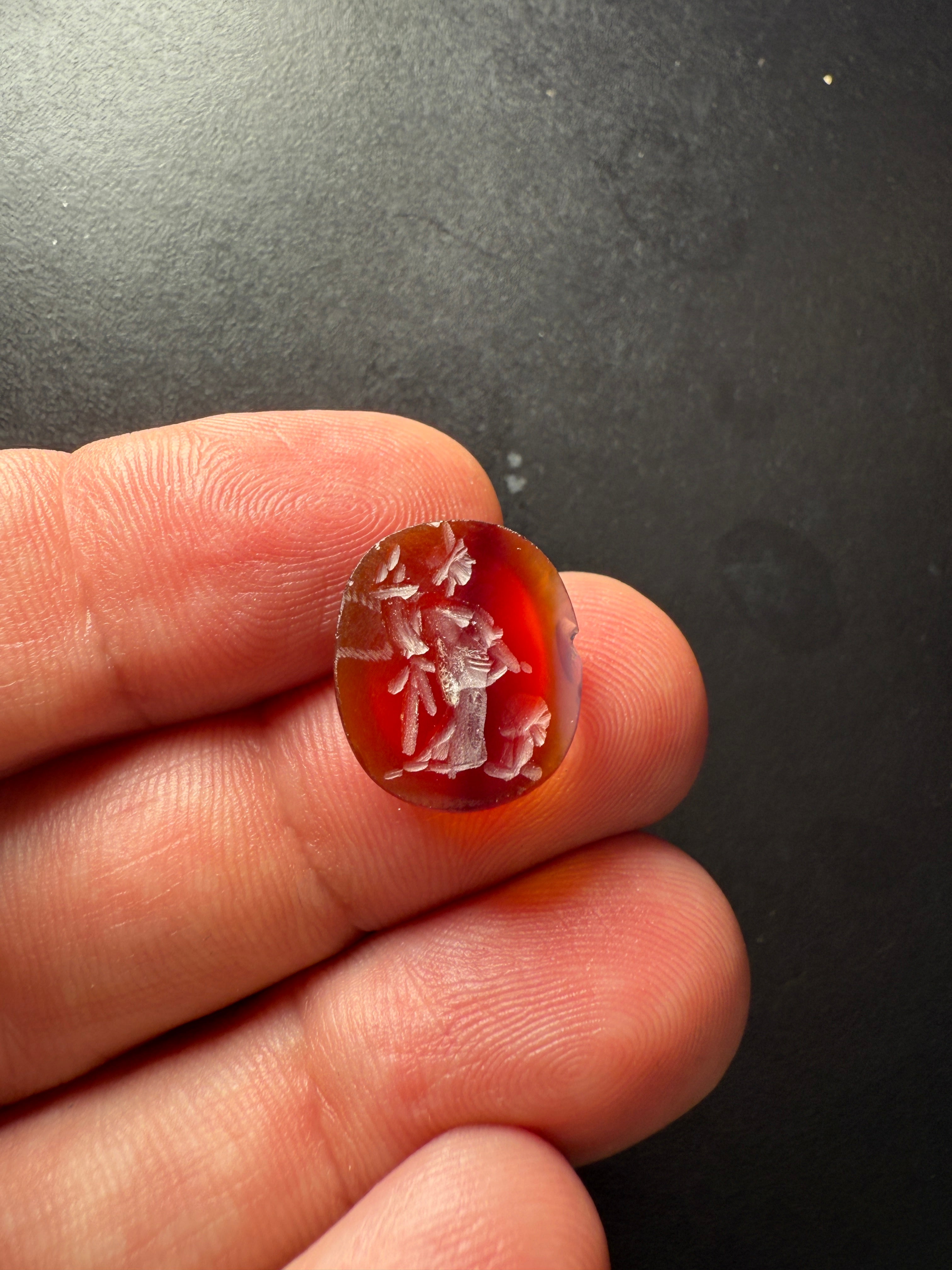 Antique Carnelian Intaglio – Orientalist Scene with Seated FigureDimensions: