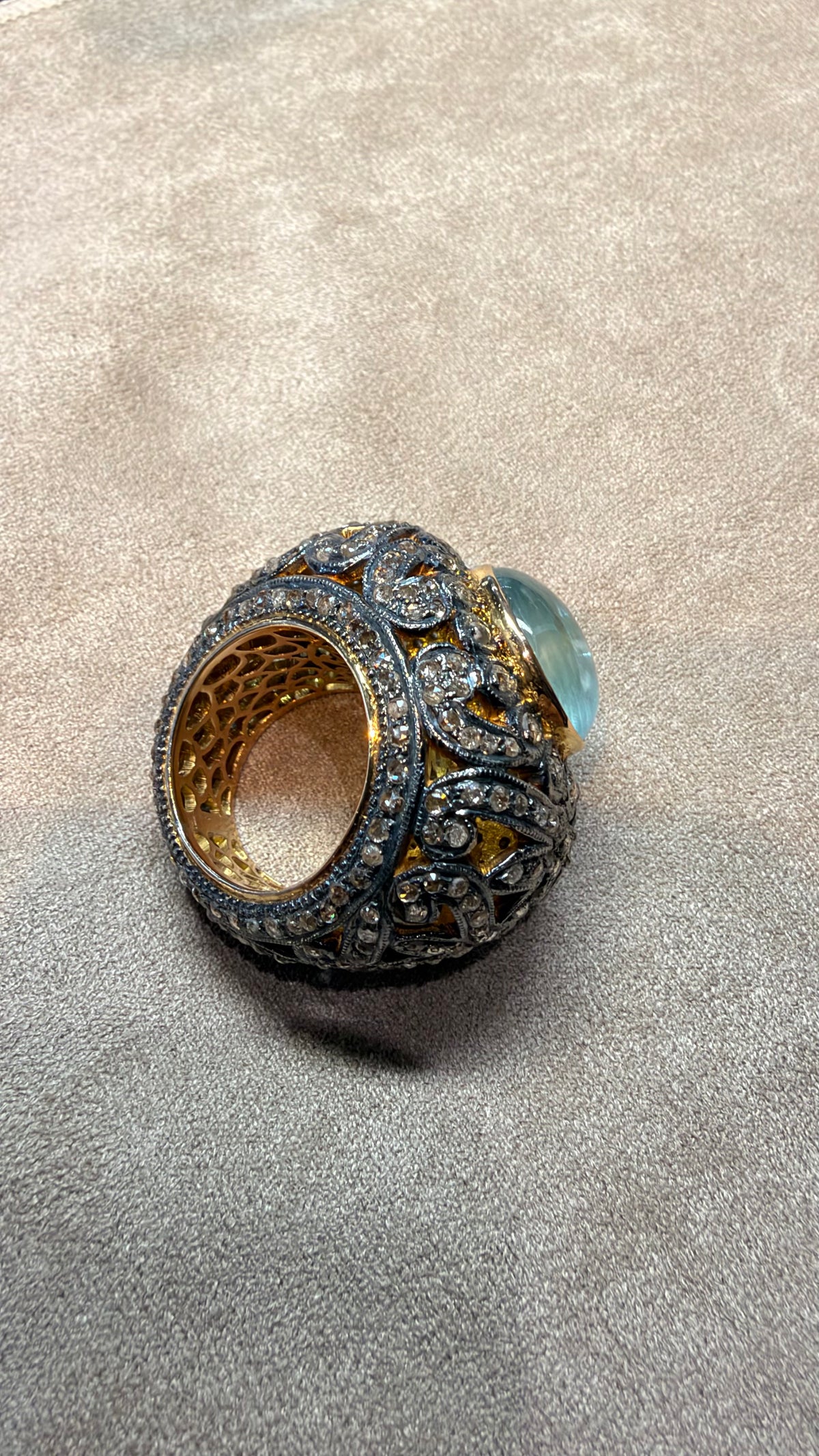 Aquamarine & Diamond Ring in Silver & Gold