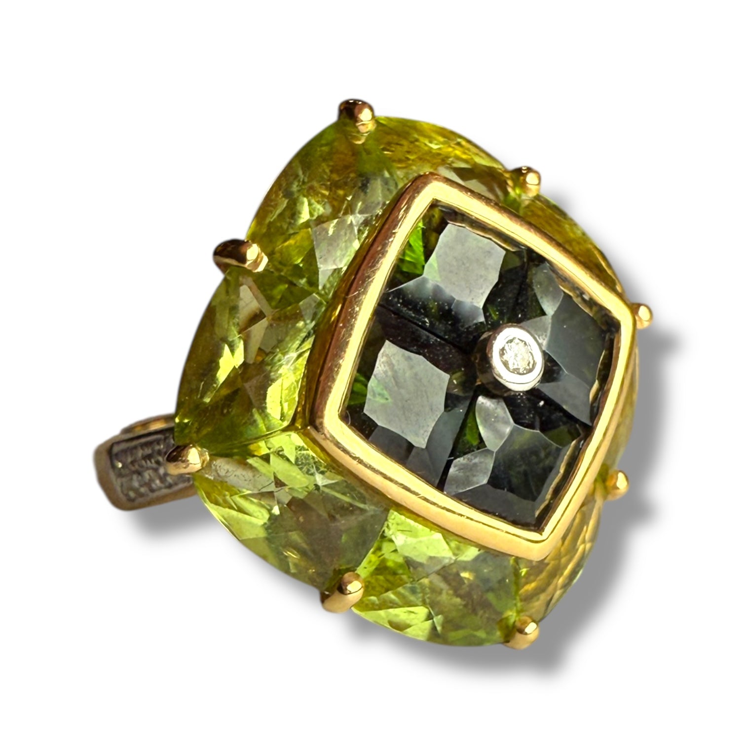 Peridot and diamond gold engagement ring