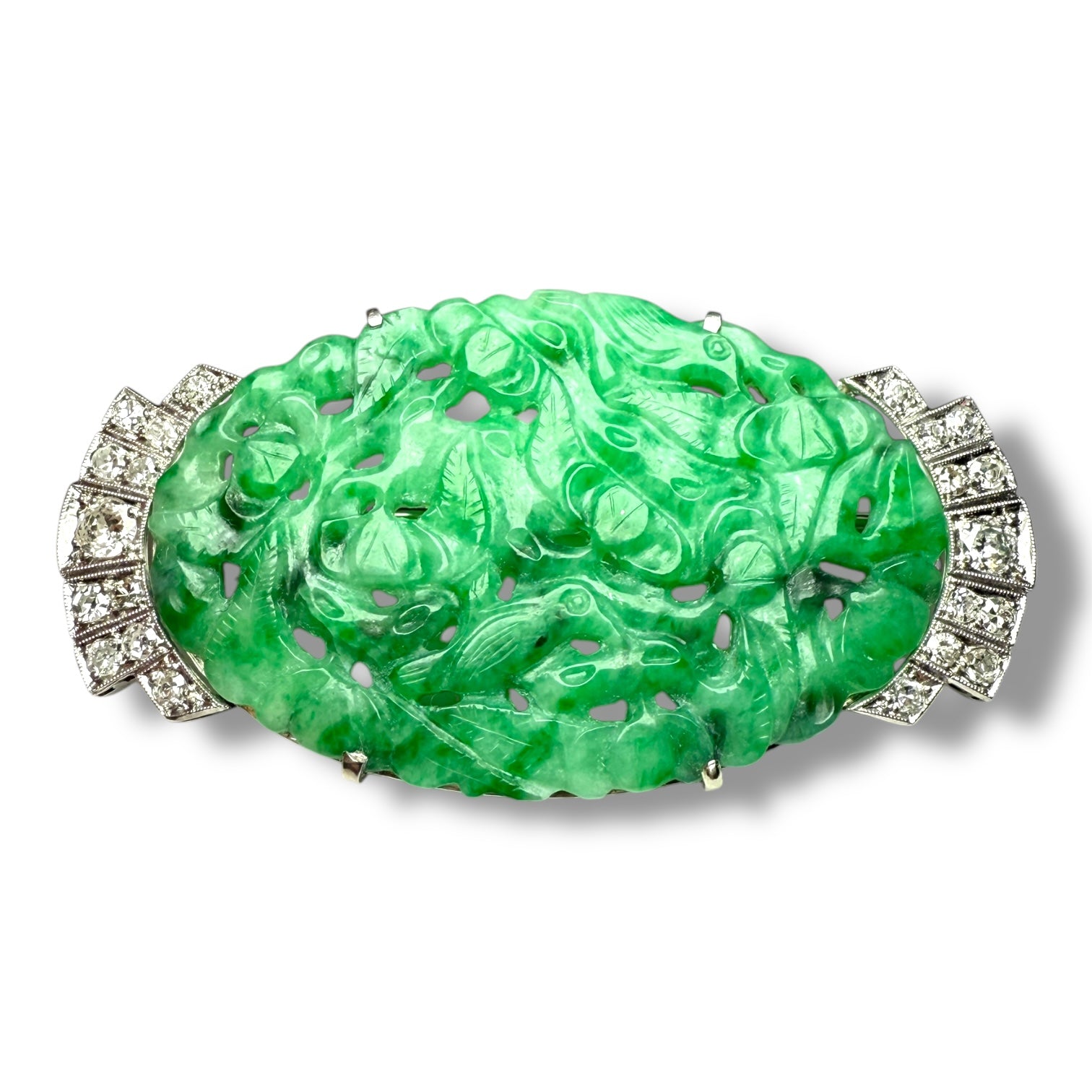 Jade and diamonds brooch