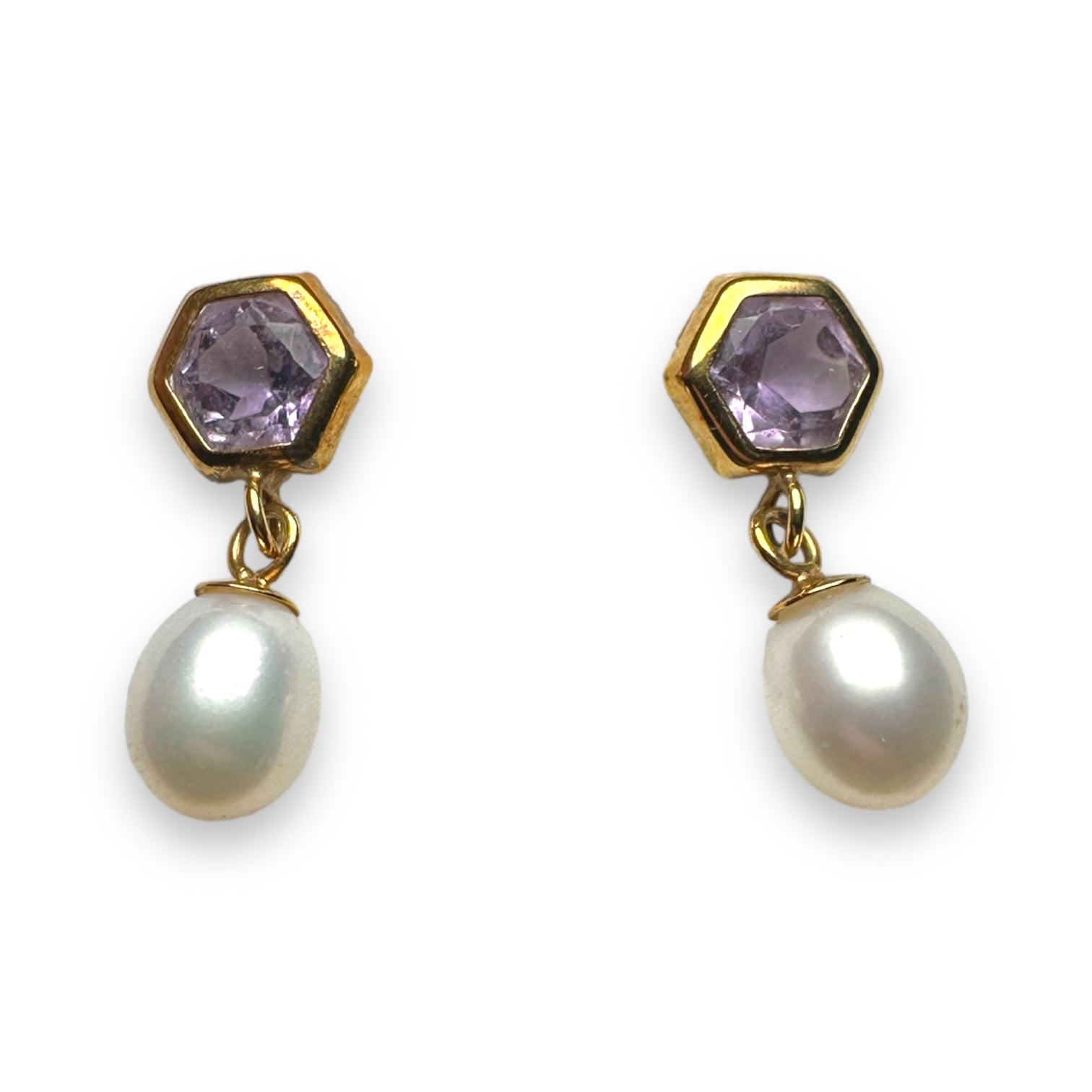 9k Amethyst and pearl gold earring