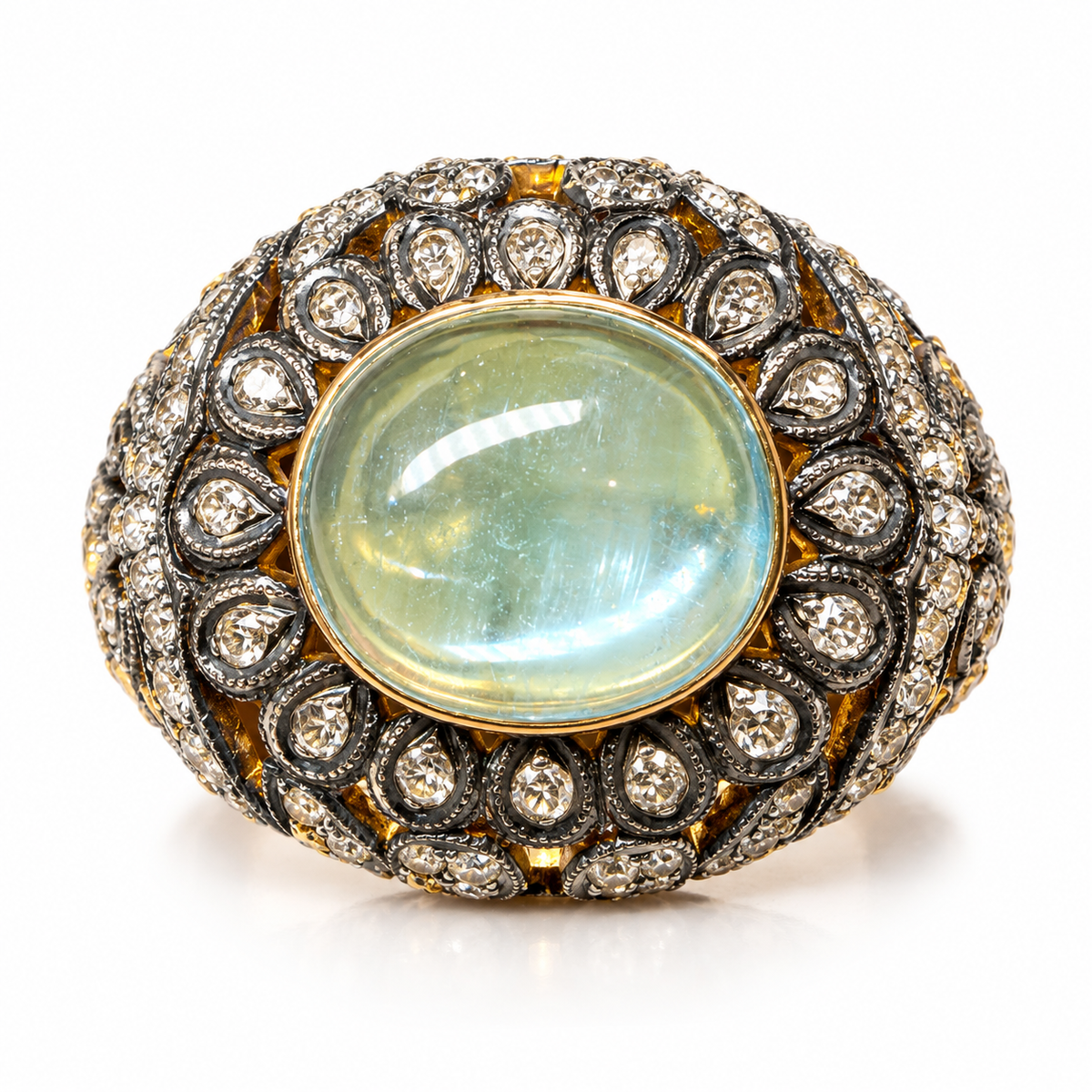 Aquamarine & Diamond Ring in Silver & Gold