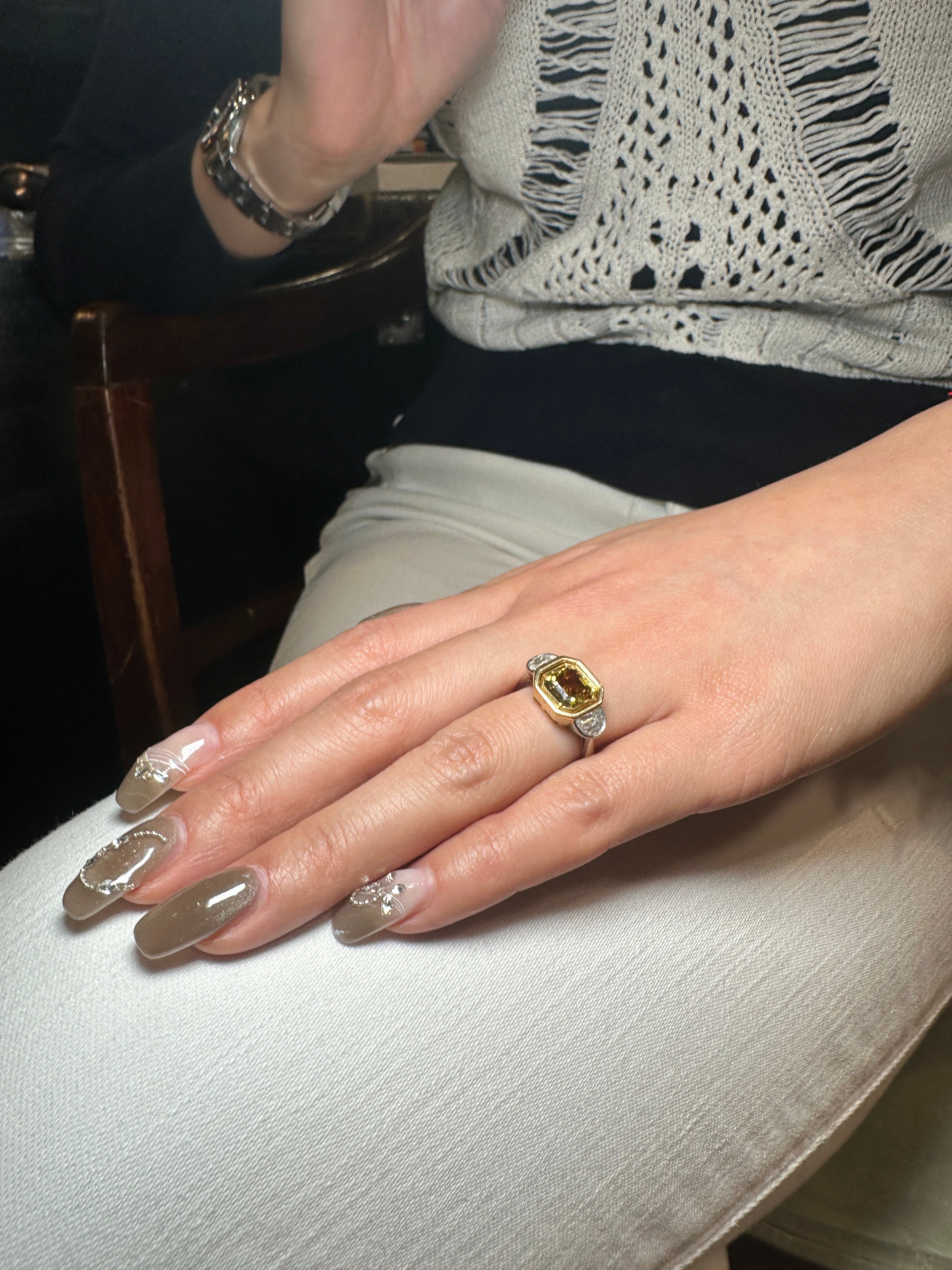 Yellow brown diamond ring