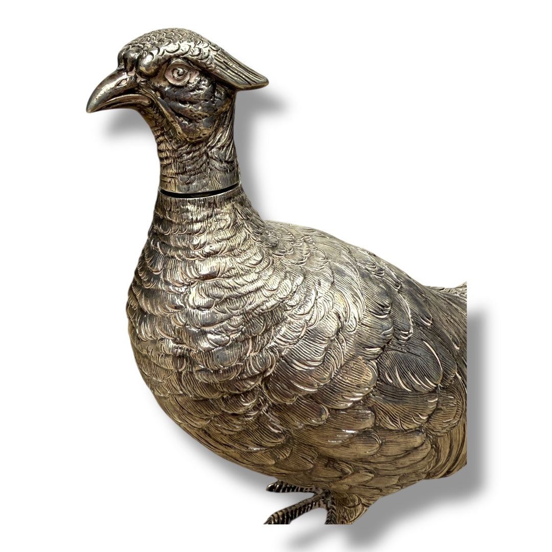 Antique English Sterling Silver Pheasant Perfume Bottle