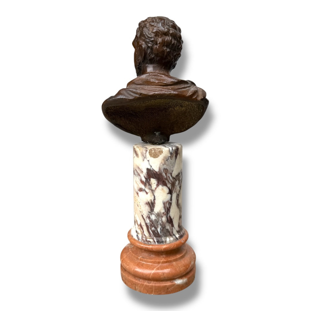 Bronze Bust of a Roman Figure on Marble Pedestal