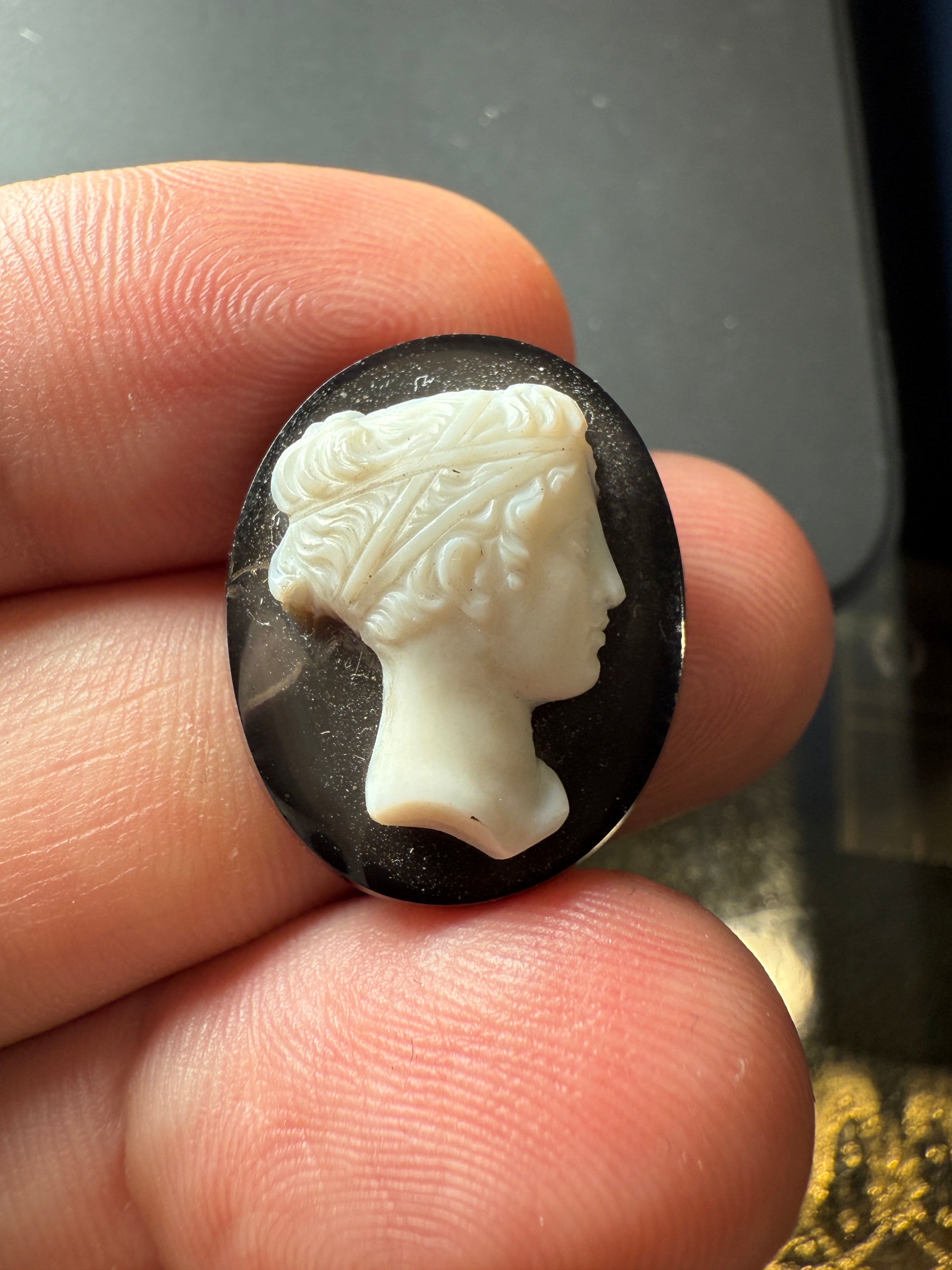 Large Antique Cameo in Black Stone