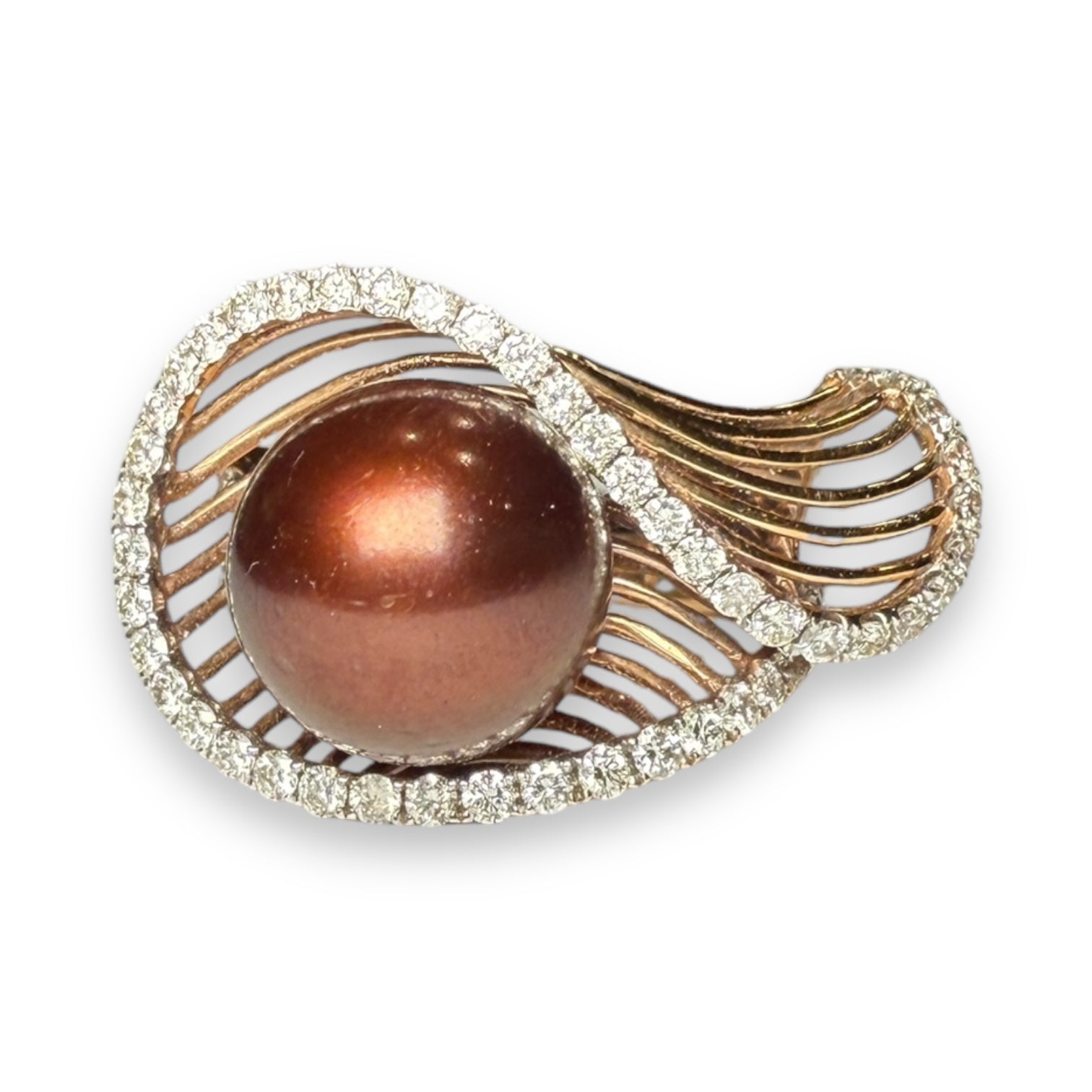 Brown pearl and diamond gold engagement aring