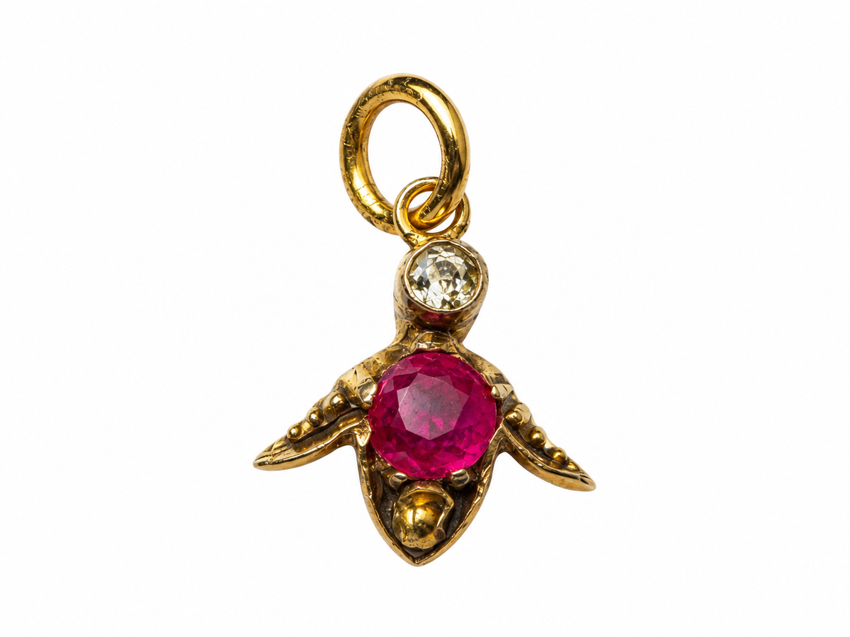 9k gold diamond and ruby pendant